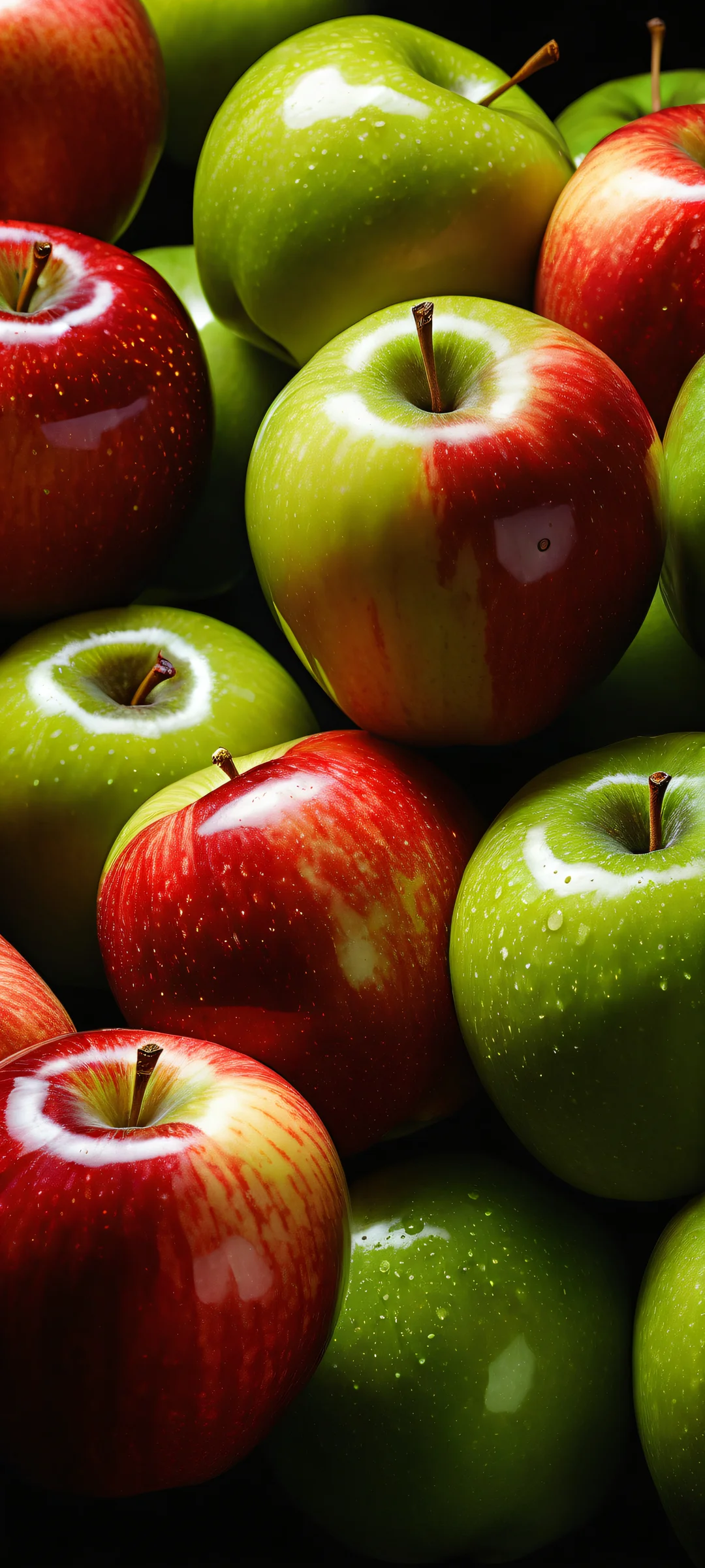 iPhone/Android wallpaper featuring stunning digital art of apples against a pure void background, symbolizing the void of technology.