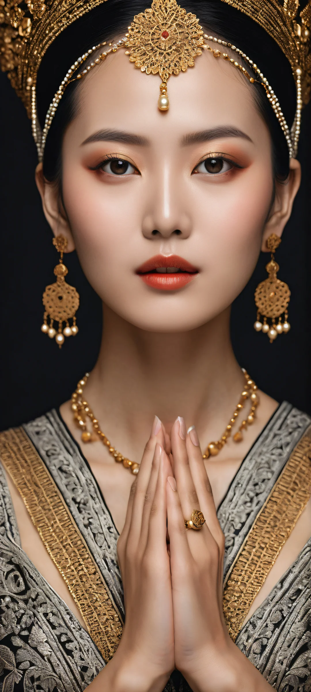 Asian woman with intricate details on iPhone/Android phone wallpaper