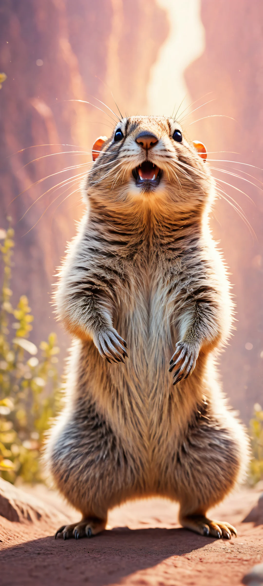 A stylized illustration of a gopher performing the 'Phut Hon' dance on iPhone and Android devices, with intricate fur textures and movement.