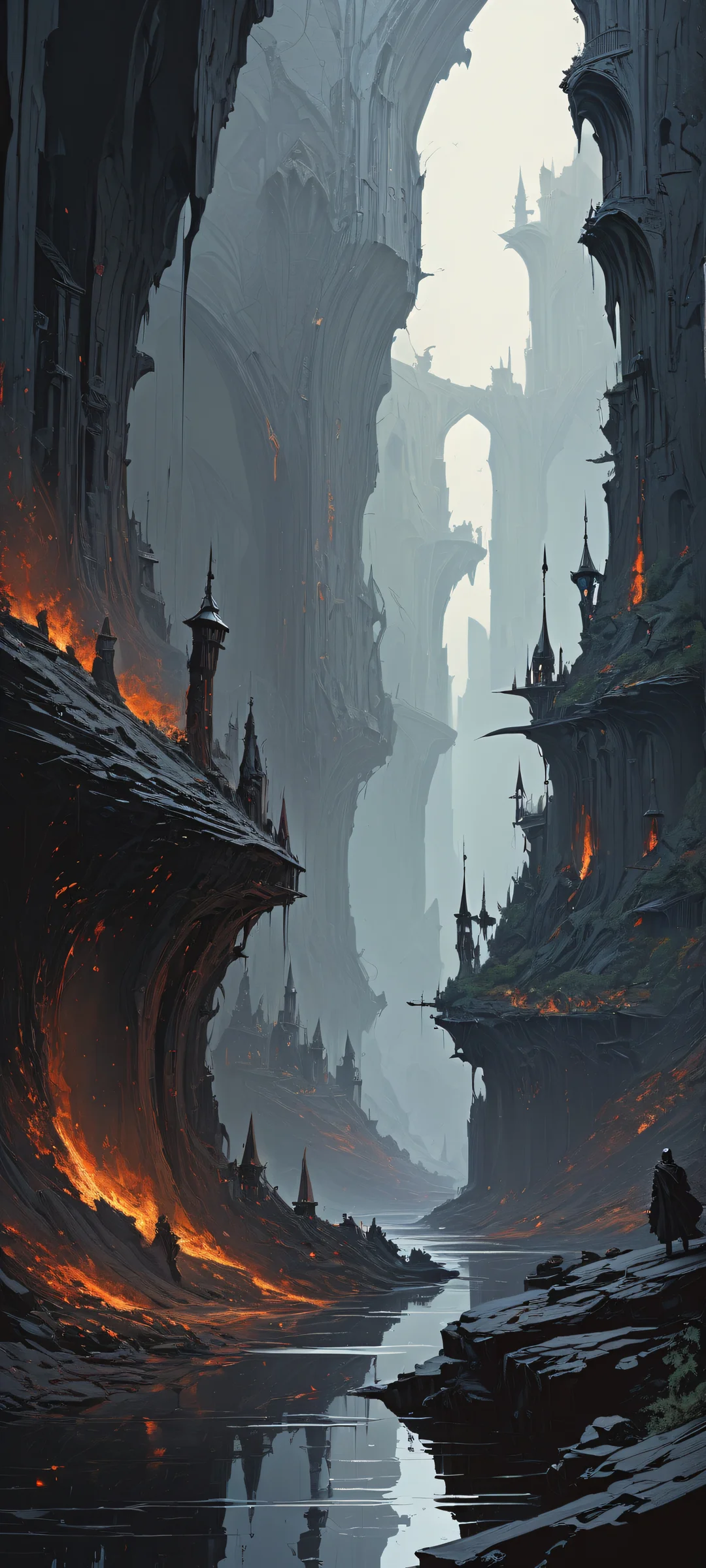 iPhone and Android fantasy battle wallpaper with dark tones and mysterious lighting. Perfect for home screens.