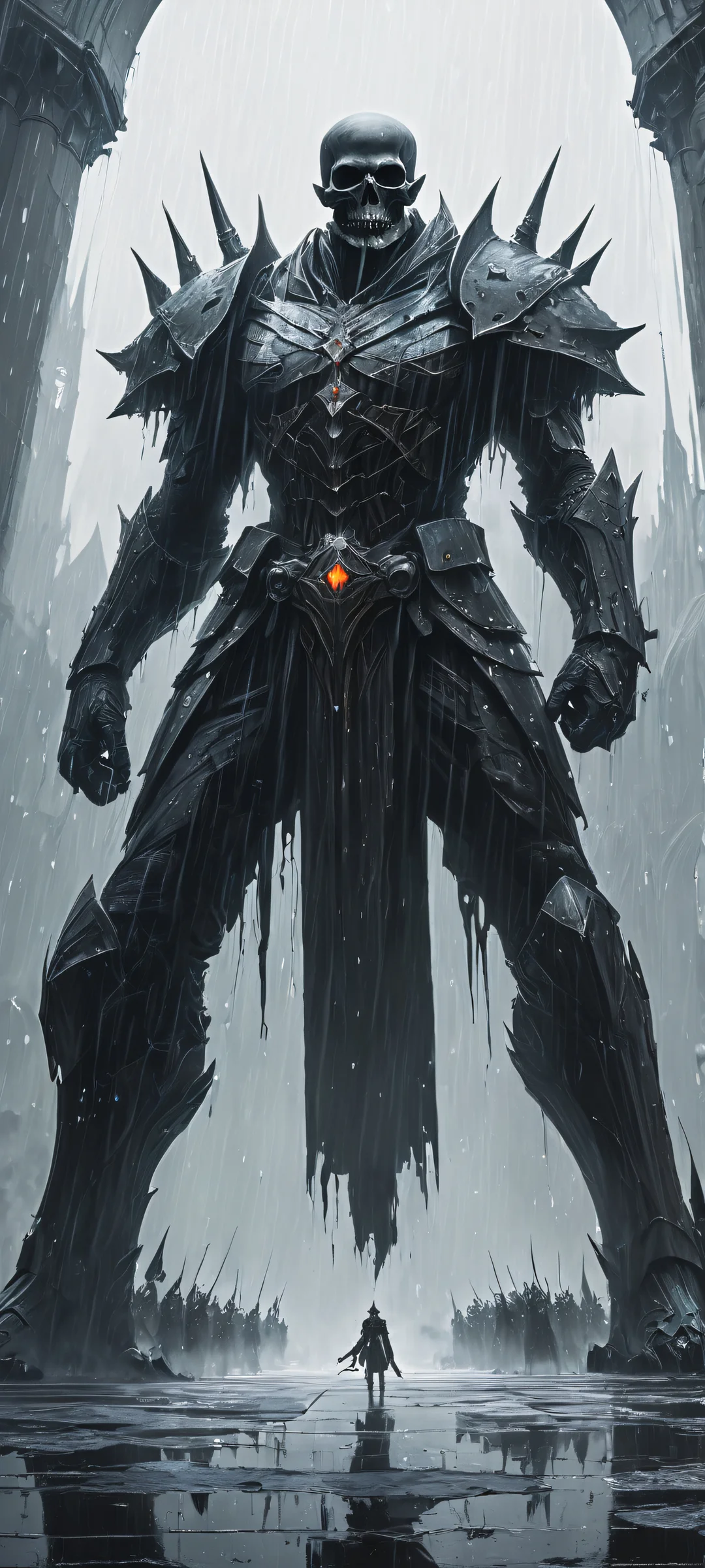 Epic oil painting of a dark gothic fantasy battle on an iPhone or Android. ホーム画面に完全に最適化.