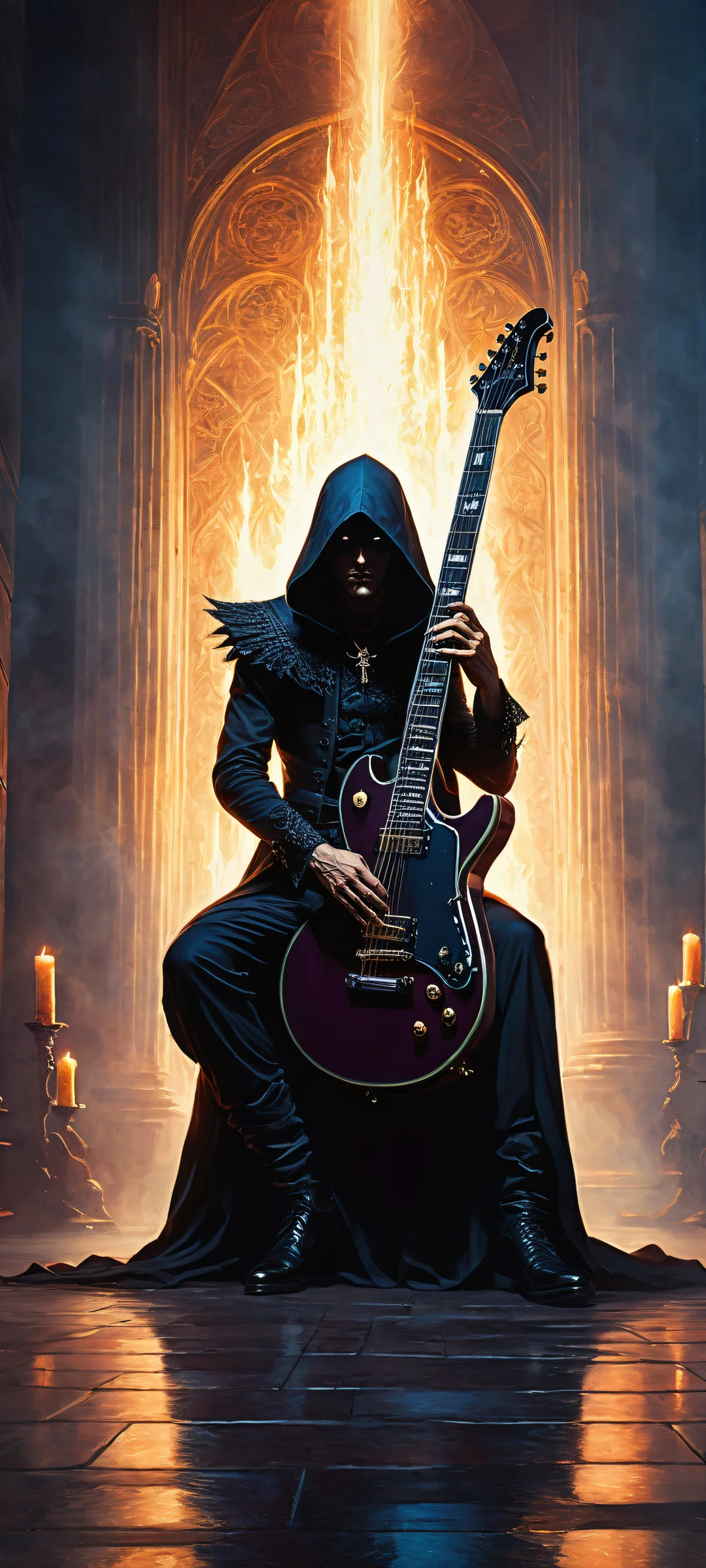 A gothic figure with an electric guitar, perfectly optimized for iPhone and Android home screens.