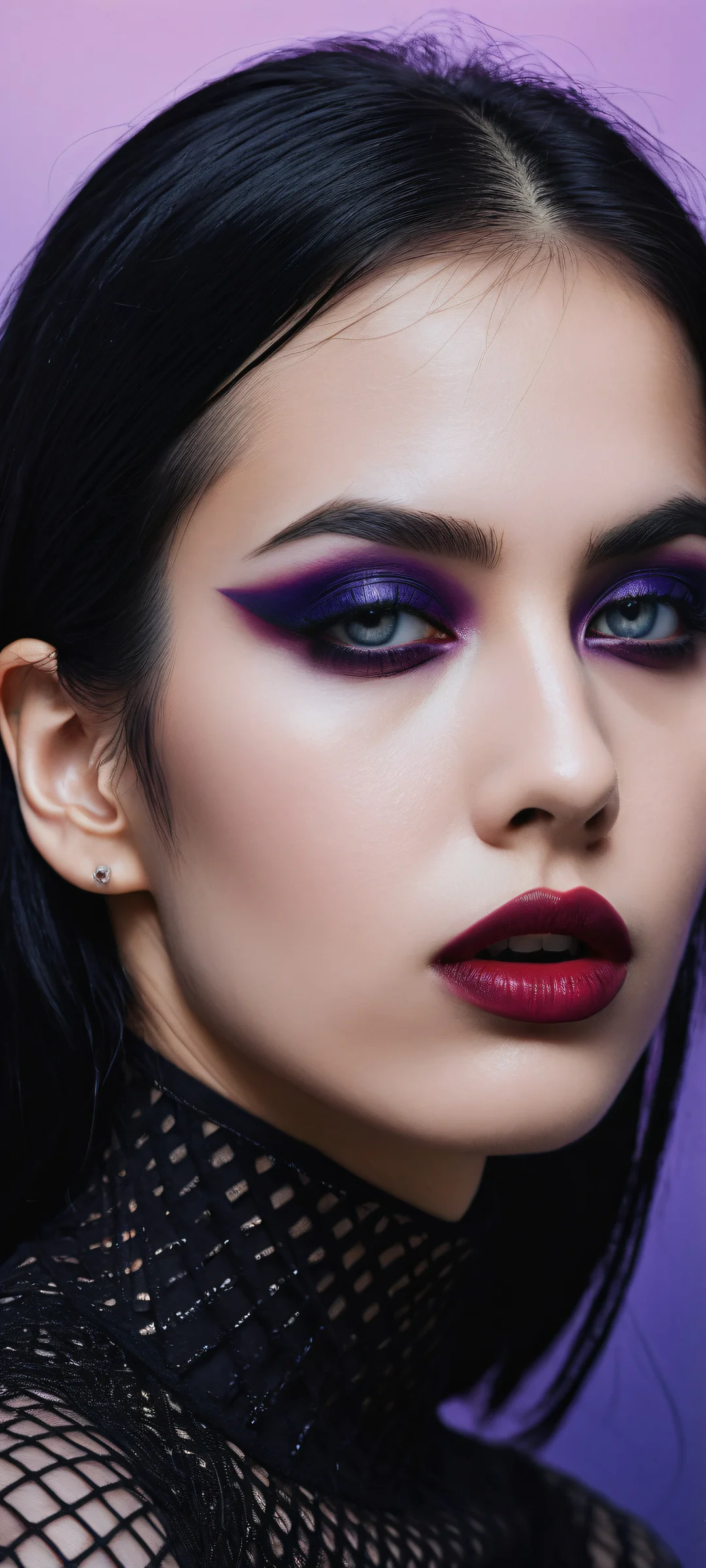 iPhone/Android compatible dark and mysterious wallpaper of a goth woman with glitched censor bar, set against an eerie LA backdrop