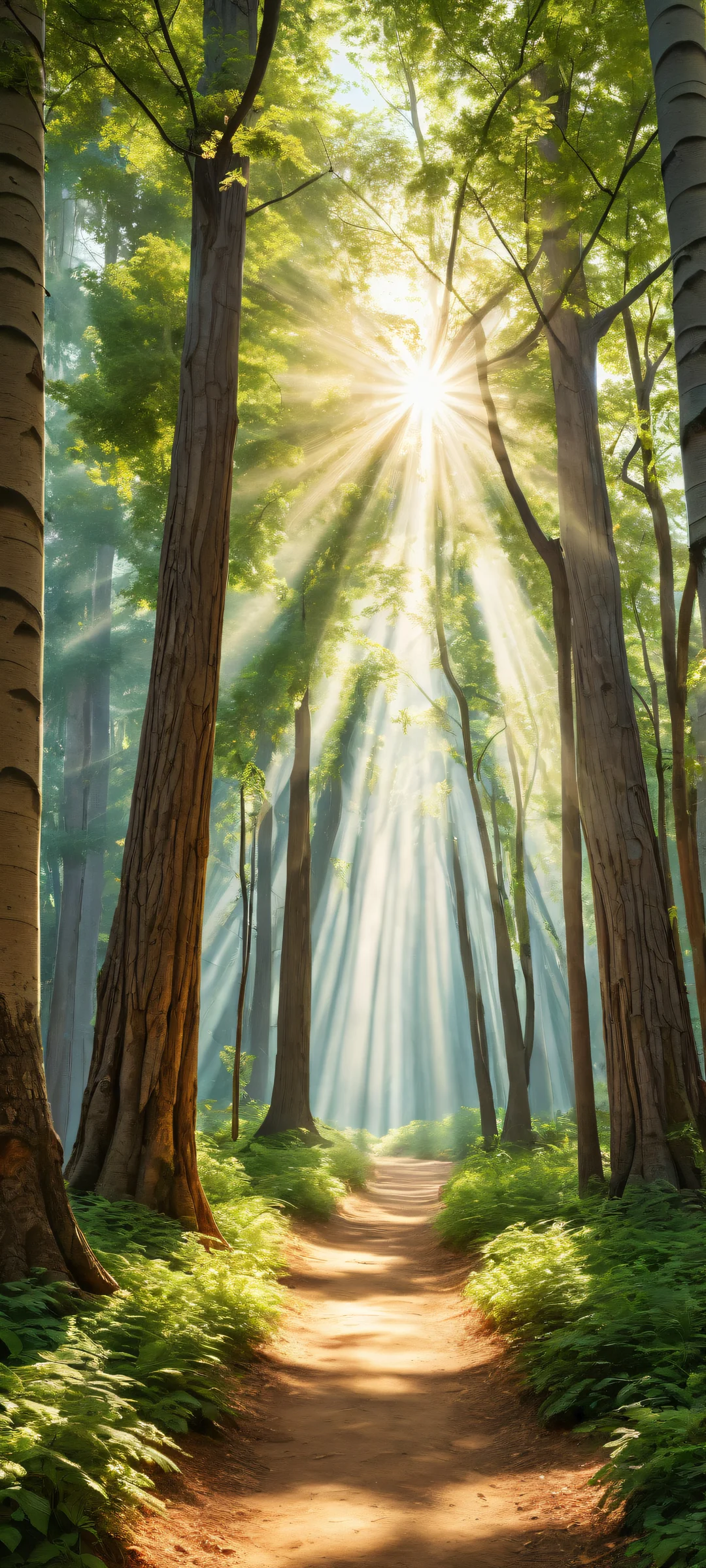 A serene Greek landscape with towering trees and lush greenery, perfectly optimized for iPhone/Android home screens. A breathtaking digital art masterpiece featuring intricate micro-details and ethereal lighting.