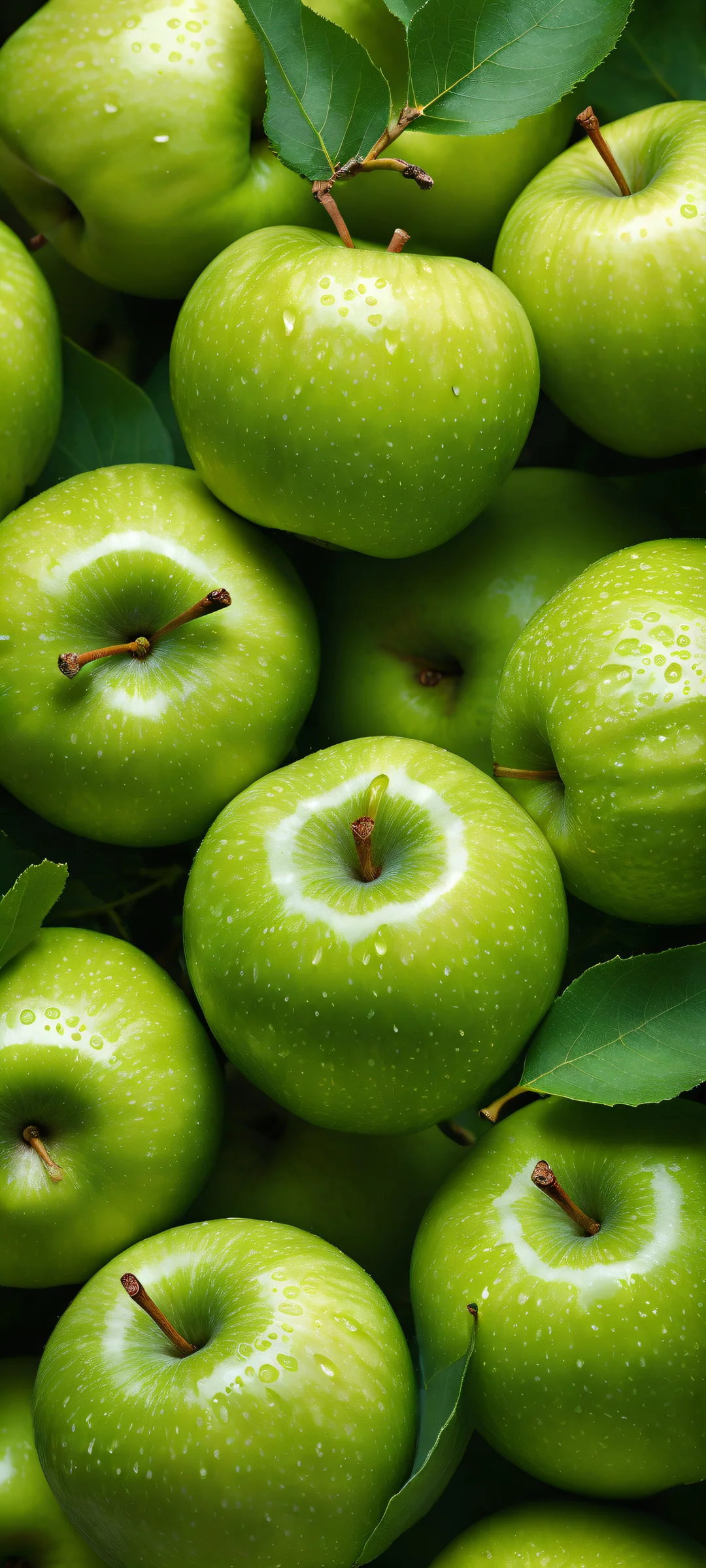 A still life of green apples with intricate details on iPhone/Android