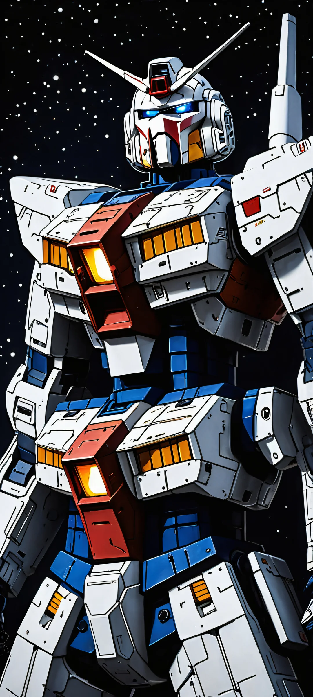 iPhone/Android compatible RX-78 Gundam artwork with stunning starry night sky and deep dark mode aesthetic