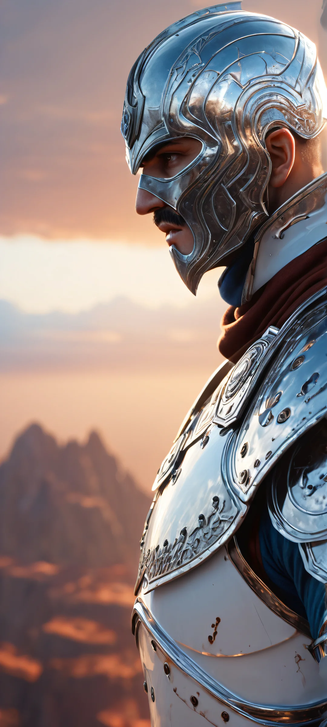 A stunning portrait of Guts with his iconic sword and armor, perfekt optimiert für iPhone- und Android-Startbildschirme, featuring a serene 8K resolution sky with gentle clouds.