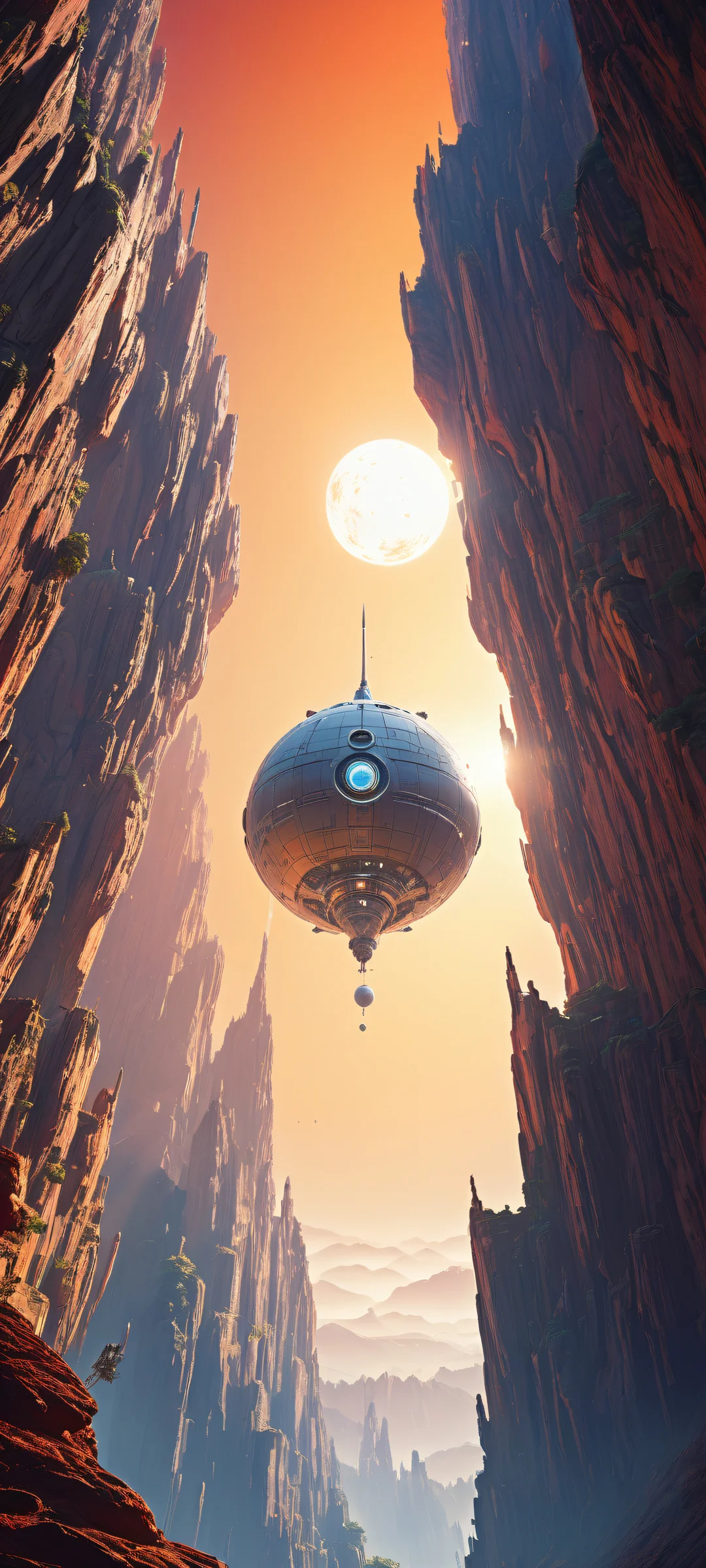 iPhone and Android wallpaper featuring Hoshino's spaceship in a stunning cosmic landscape with planetary textures and celestial machinery.