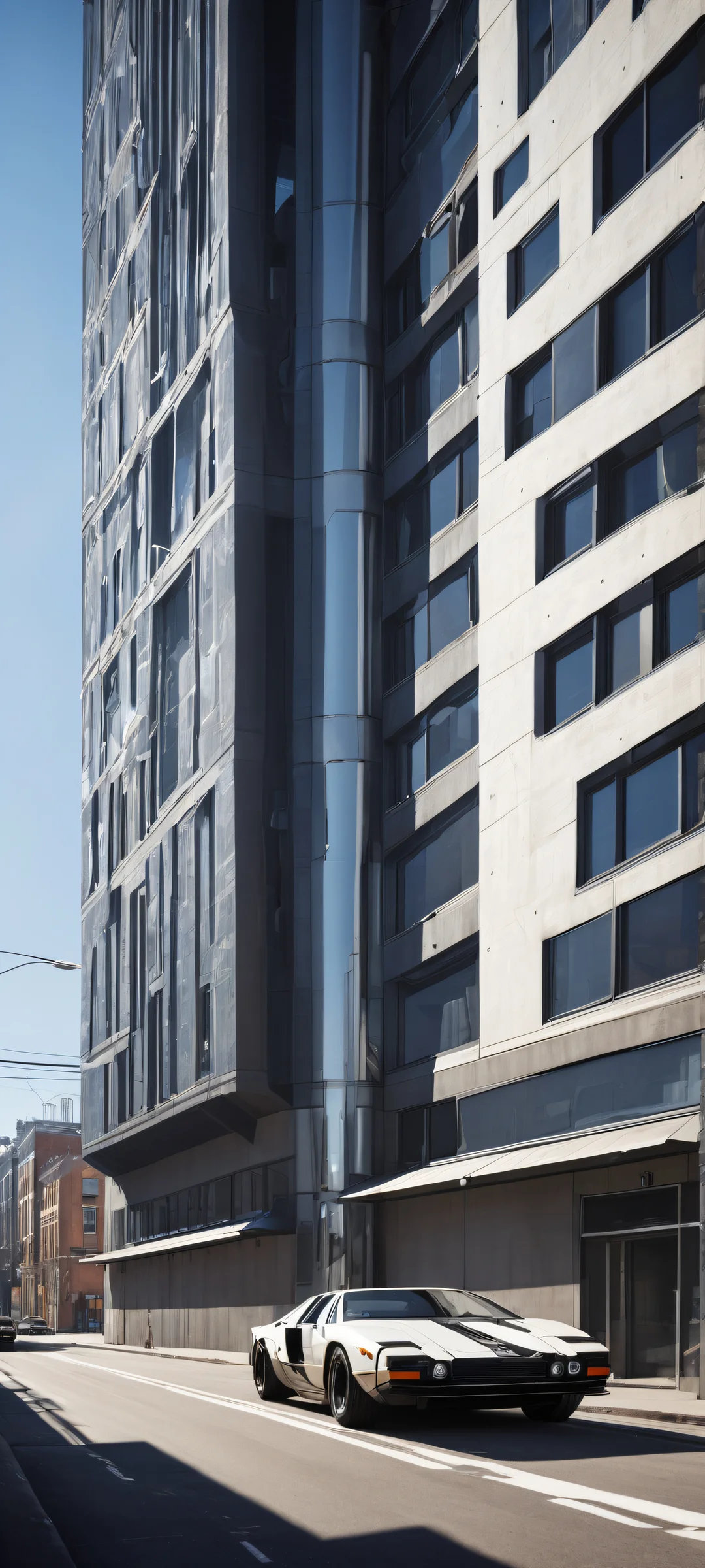 A stunning portrait of a vehicle from Half-Life 2 on an iPhone/Android device, with intricate details and a striking cityscape reflected in the window.