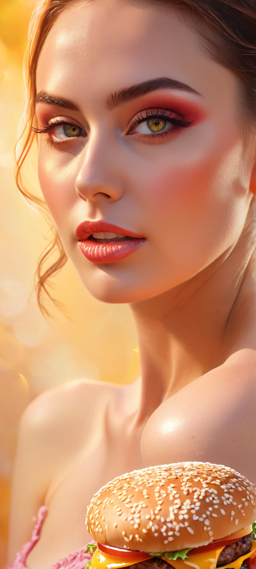 A ravishingly detailed hamburger woman, parfaitement optimisé pour les écrans d'accueil iPhone/Android.