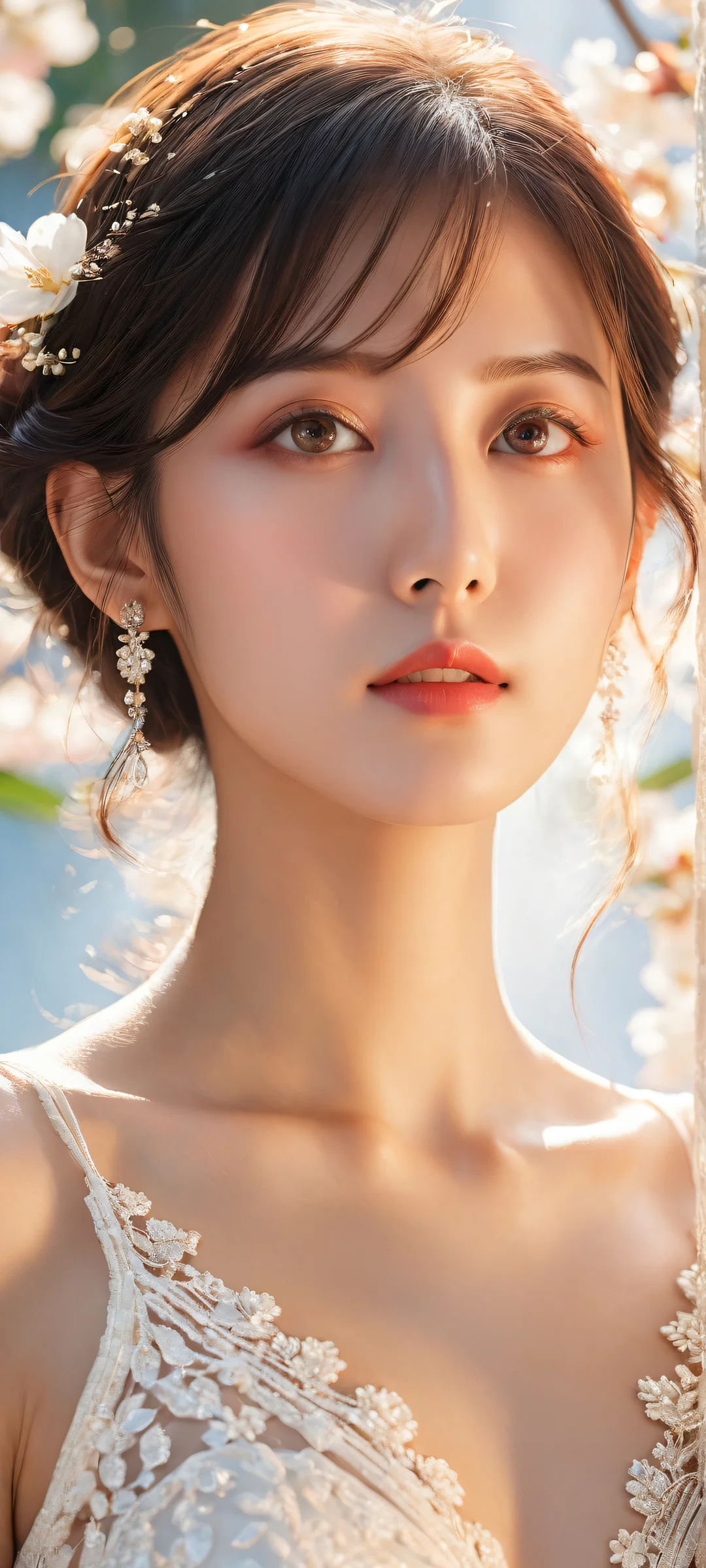 A stunning portrait of Hana Kurusu on an iPhone or Android device, with radiant colors and intricate details in the background.