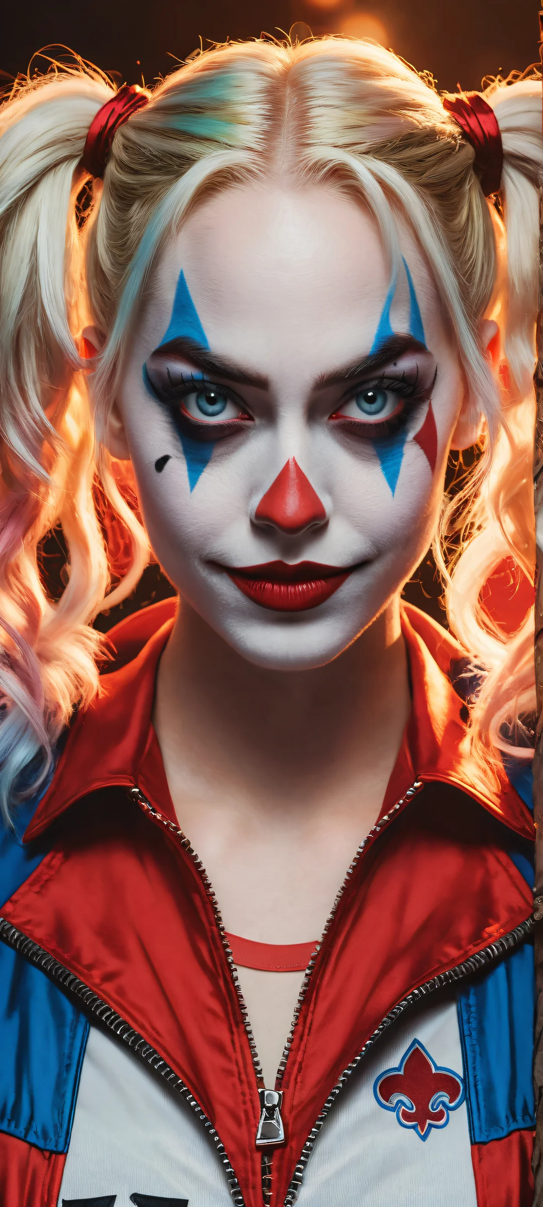 Ethereal Harley Quinn artwork for iPhone/Android. Stunning fantasy world with Daddy Clothing's whimsical designs.