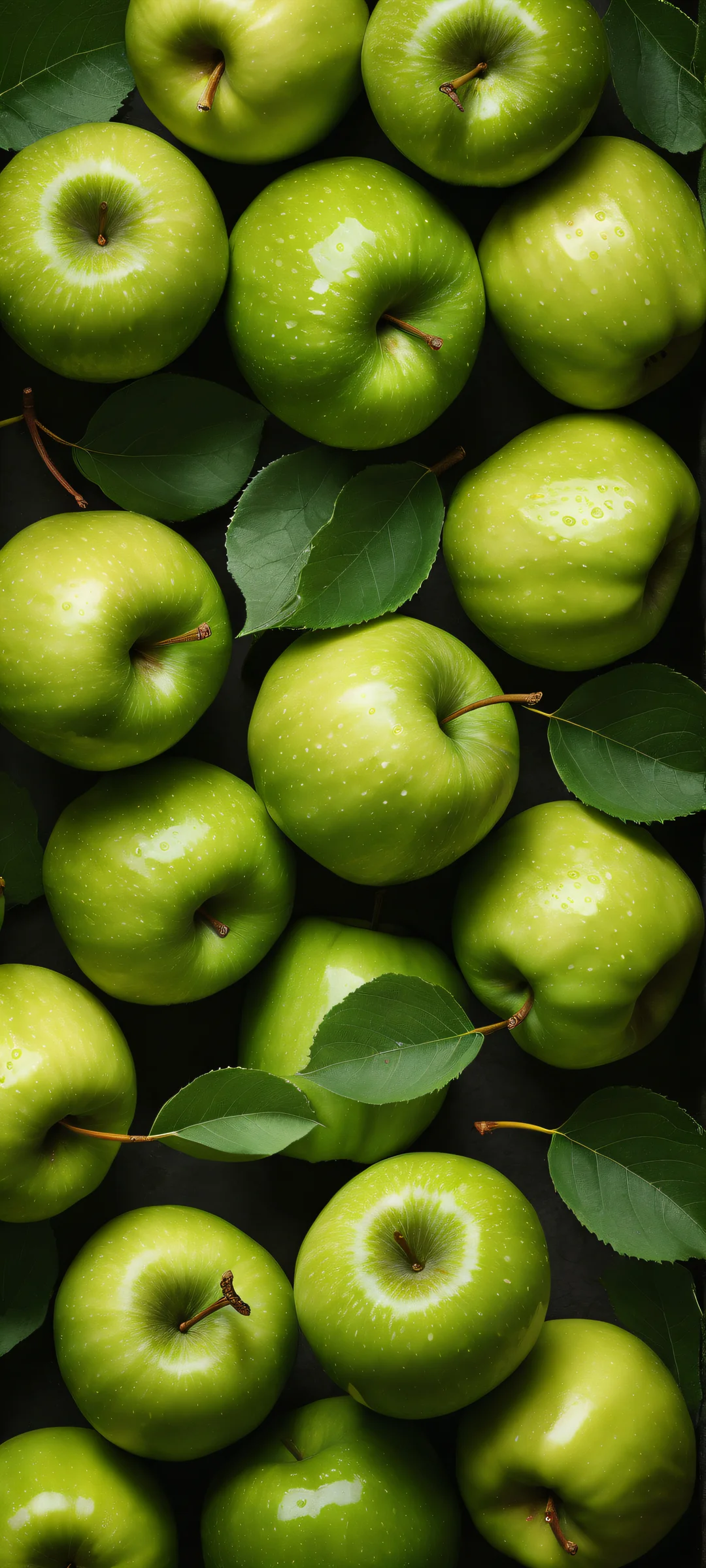 A peaceful scene of ripe green apples against a pristine white background, perfectly optimized for iPhone and Android home screens.