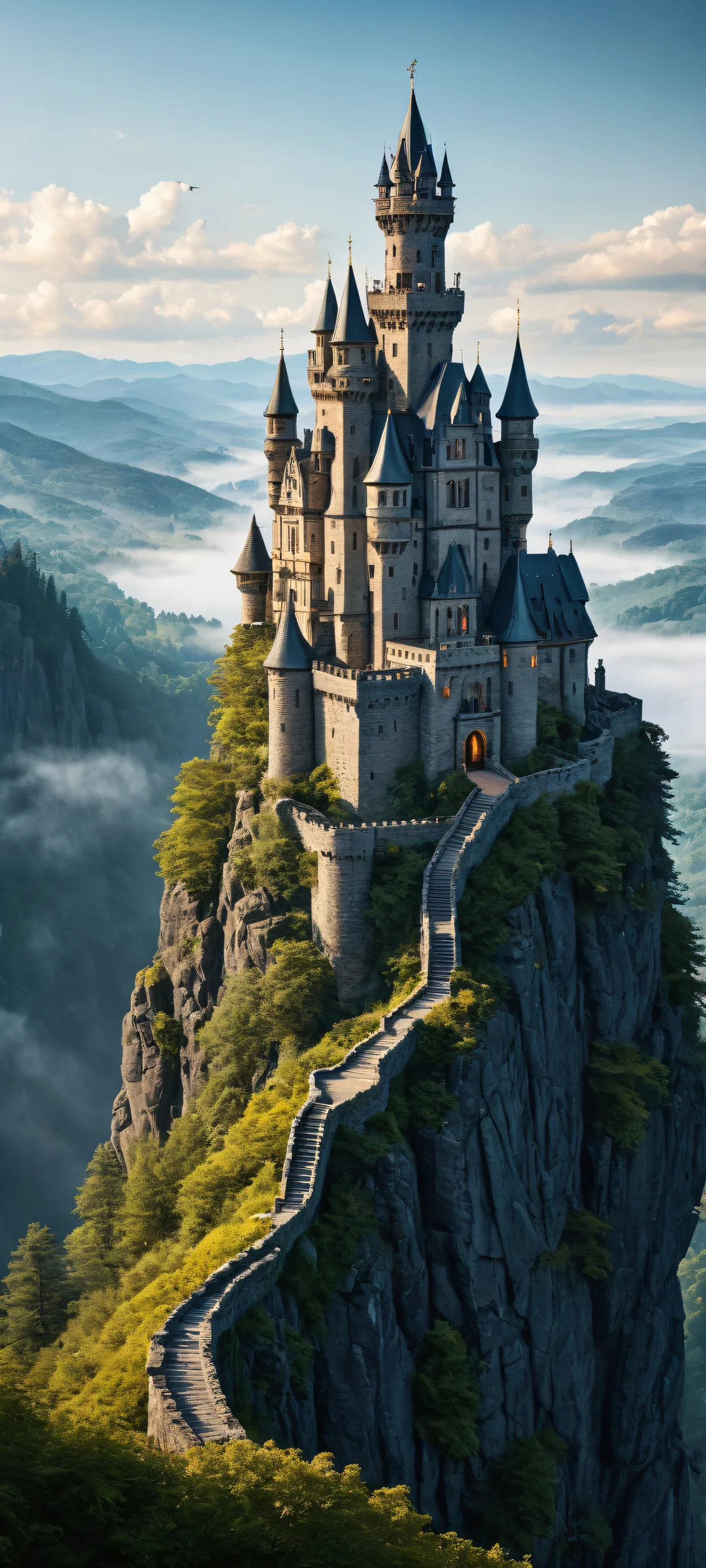 Beautiful artwork of Haze Castle on a misty dawn landscape for iPhone and Android home screens.