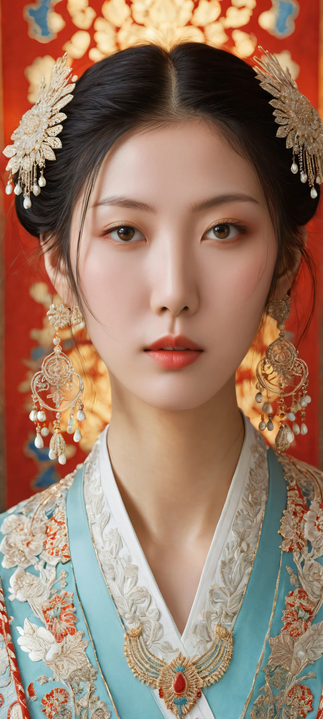 Stunning portrait of Hoshino Ai's Oshi No Ko, iPhone and Android compatible, featuring intricate rabbit hair ornaments against a vast pure void background. Perfectly optimized for your mobile device.