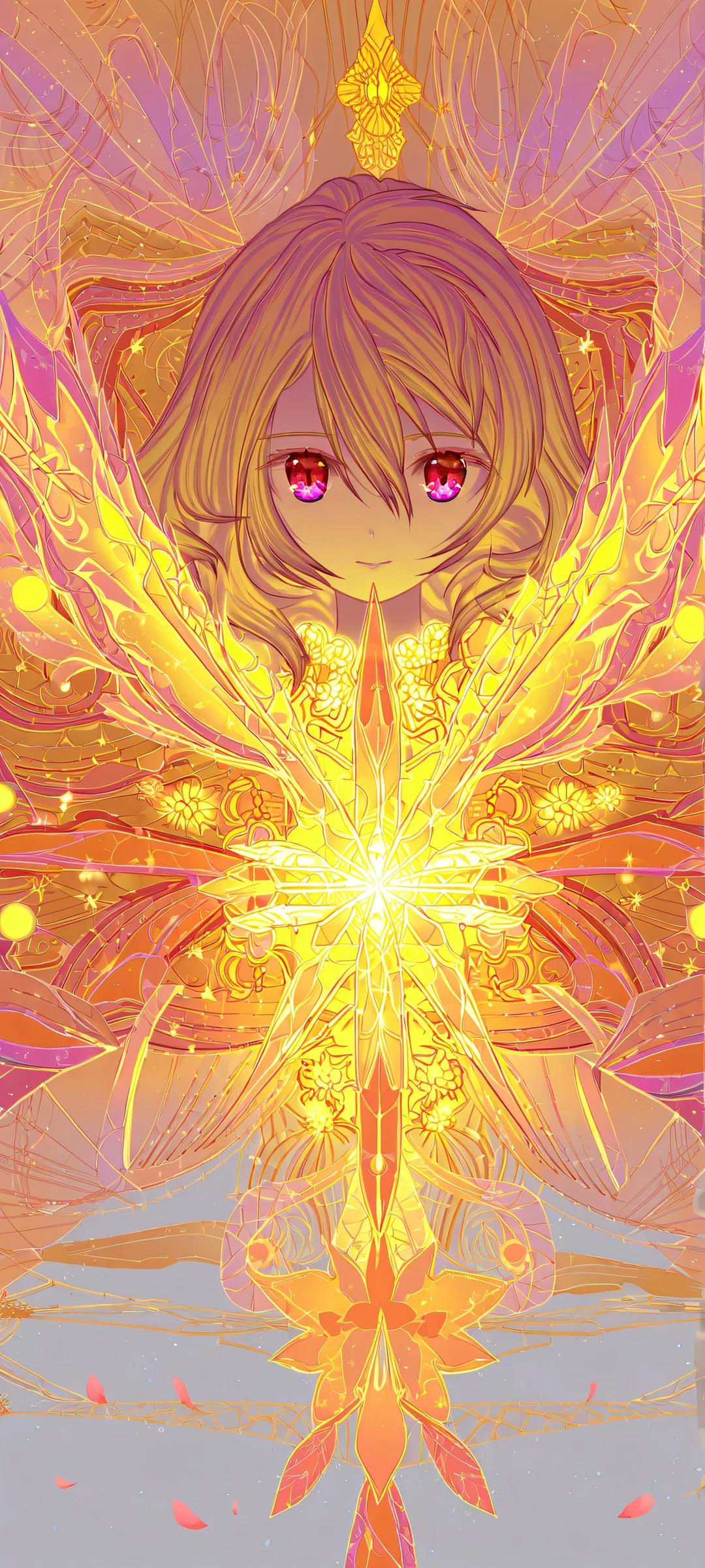 Hoshino Ruby portrait on iPhone/Android with star-like eyes and intricate details, set against a pure void background.