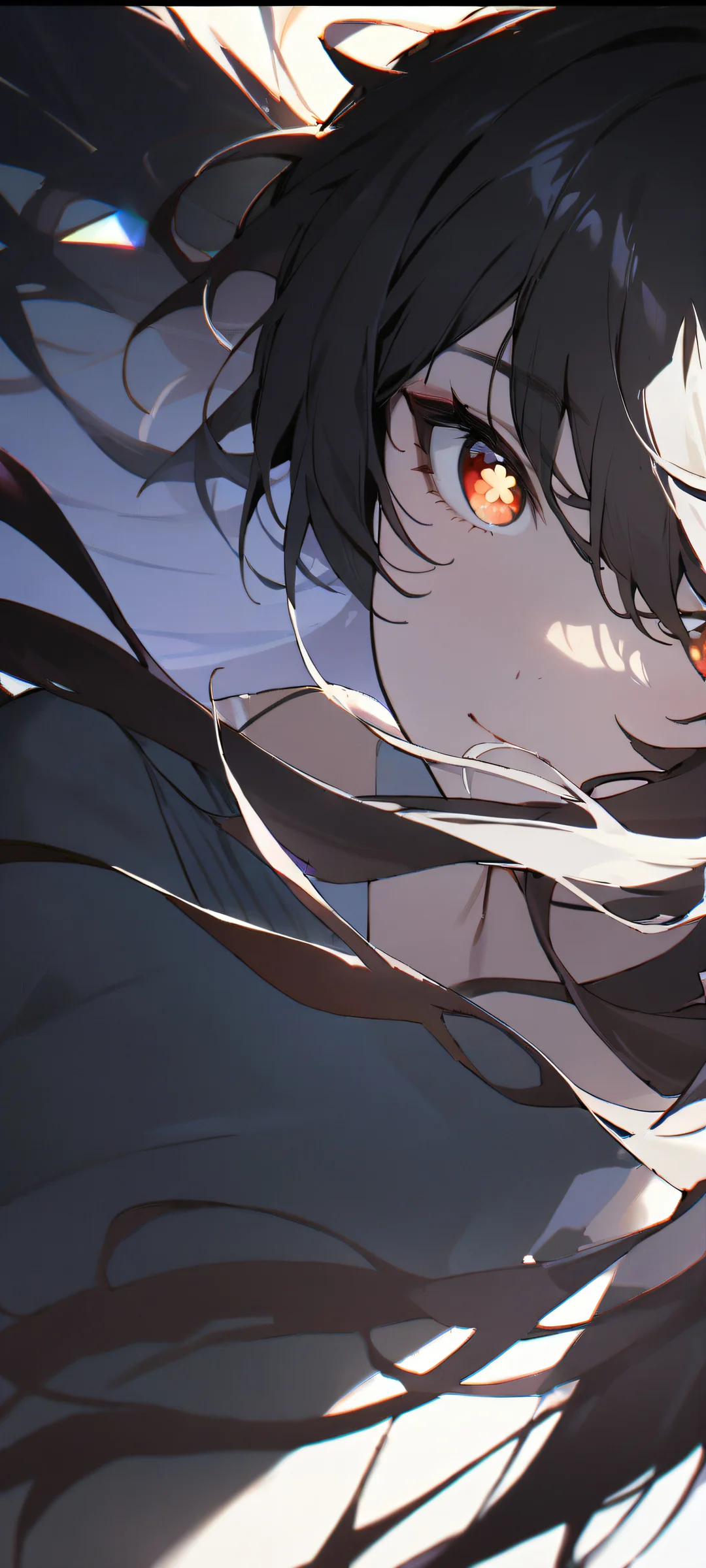 Anime girl Hu Tao looking at viewer on iPhone or Android mobile wallpaper with 16:9 aspect ratio, perfect for home screen decor.