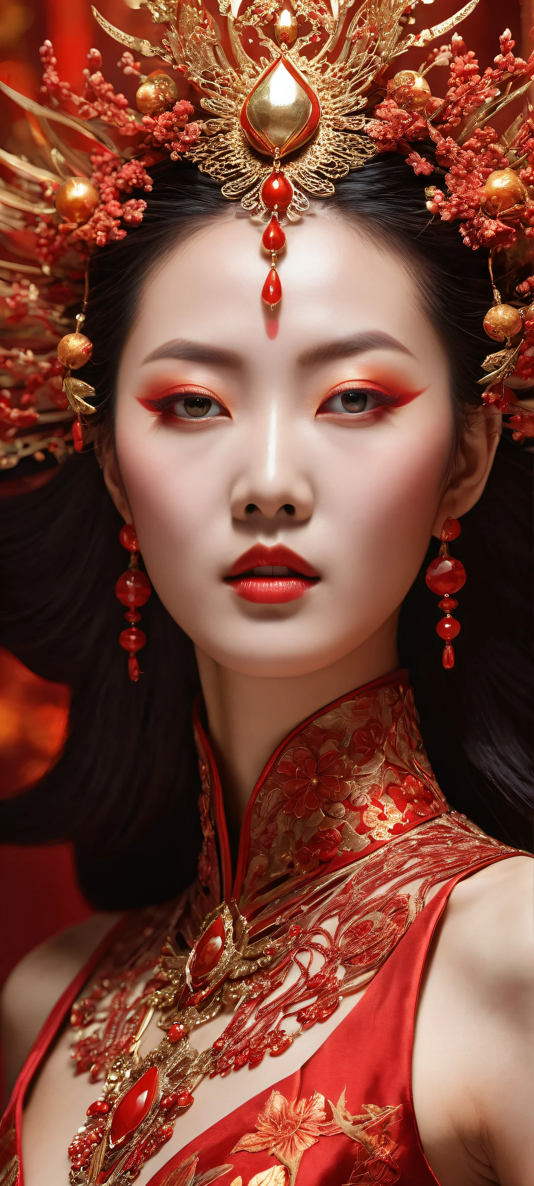 A breathtaking vertical portrait of Hu Tao with intricate details and ethereal lighting, perfectly optimized for iPhone/Android home screens.