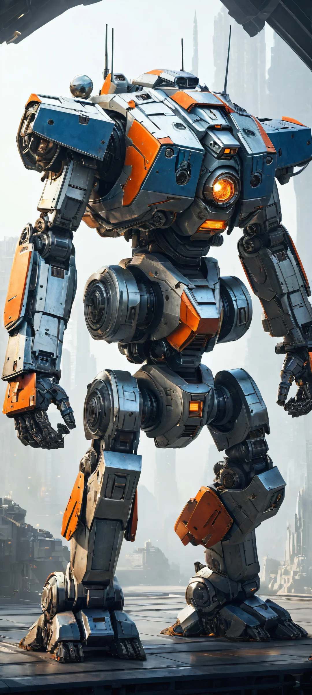 Ethereal Battlemach QHD Smartphone Background A Hunchback Battlemech stands proud on a pure void background, perfectly optimized for iPhone and Android home screens.