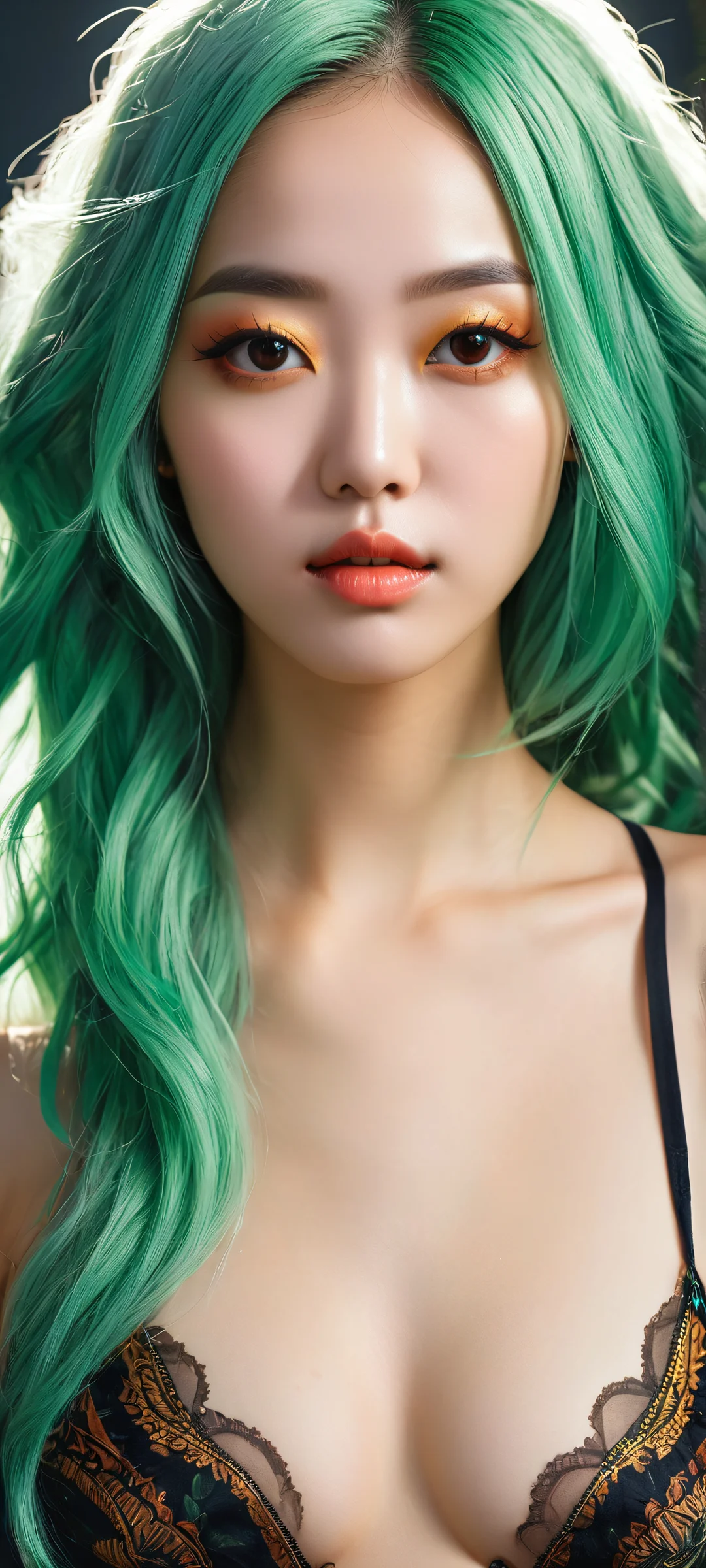 A breathtaking portrait of Hwei from League of Legends on a clean black background, perfeitamente otimizado para telas iniciais de iPhone e Android.