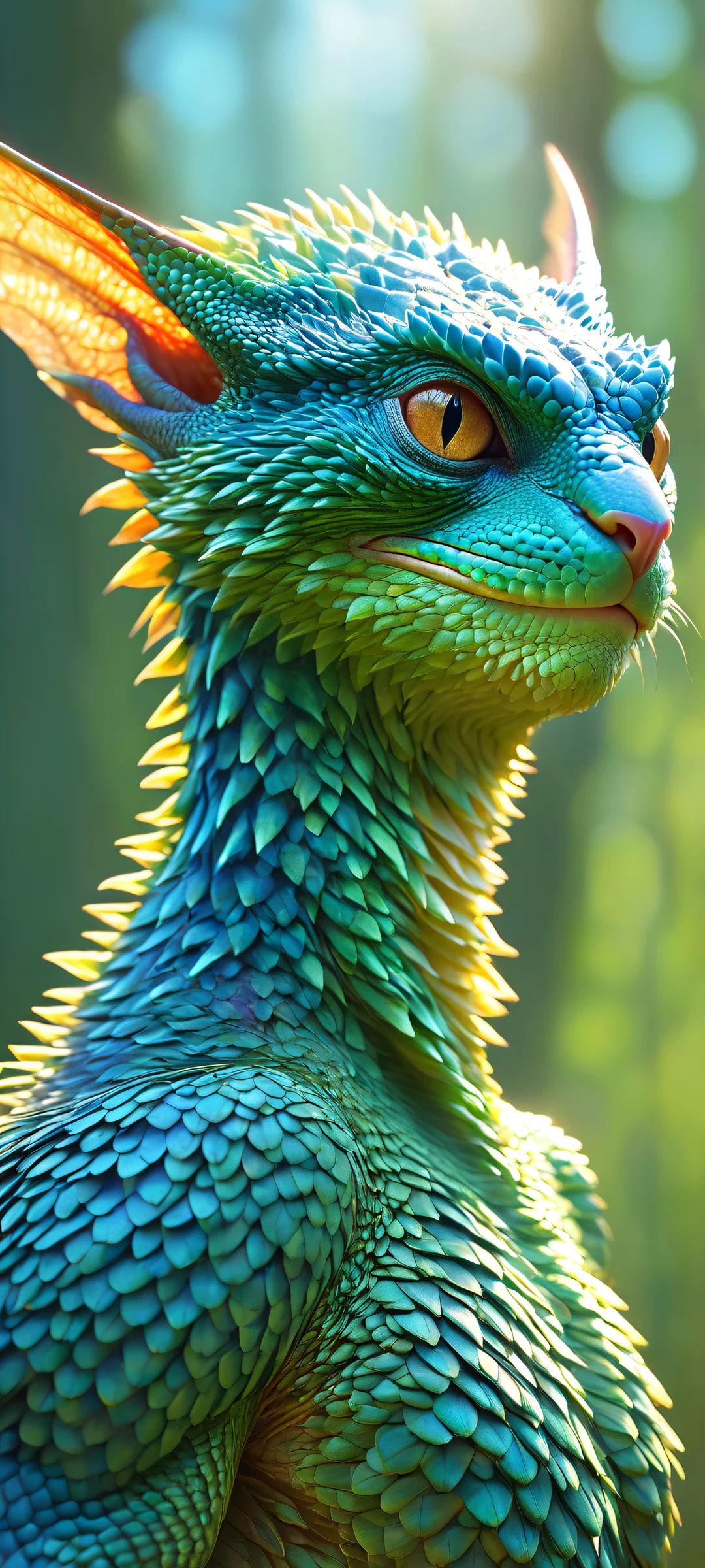 A breathtaking portrait of a hybrid creature on iPhone/Android, showcasing intricate details and vibrant spring landscape.