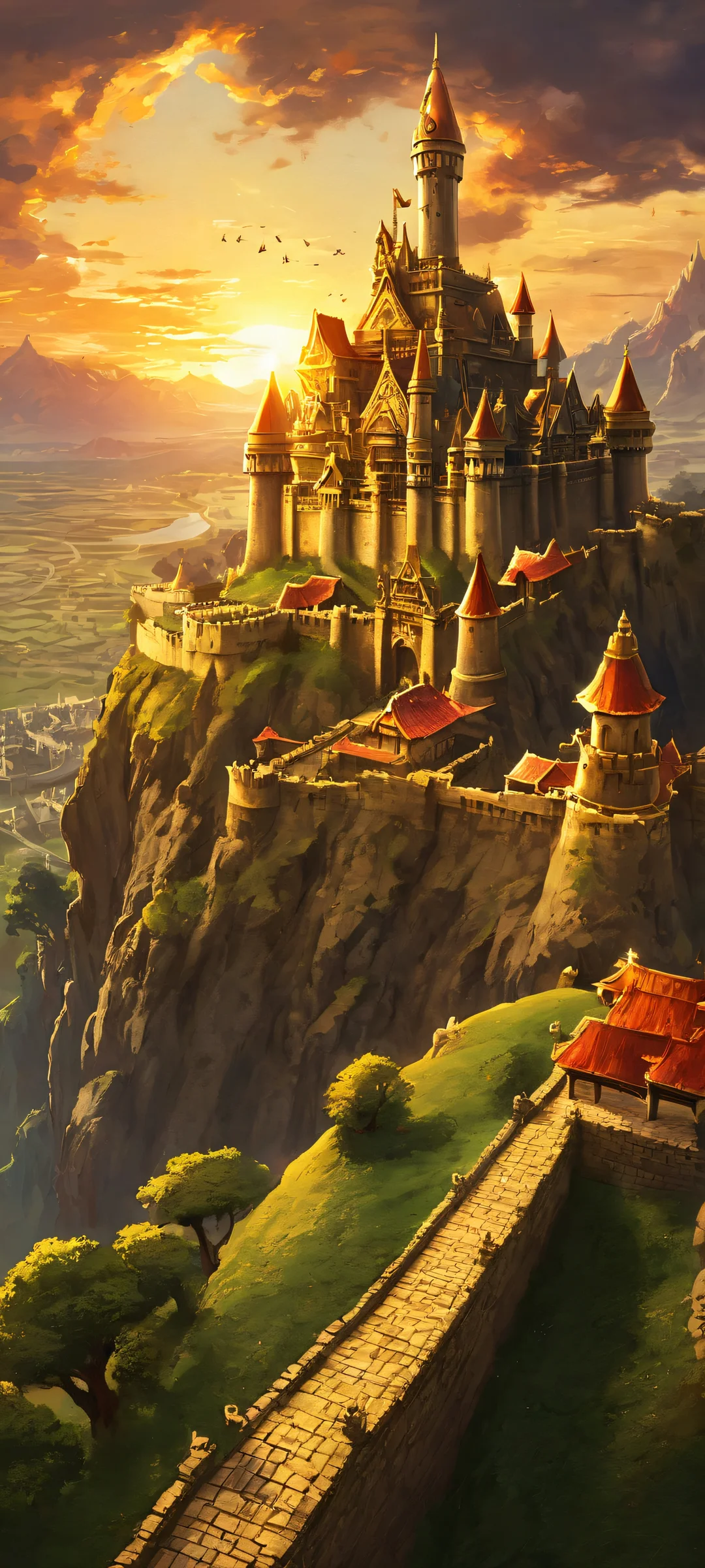 Hyrule Castle in the Dark World, surrounded by the warm glow of sunset on iPhone and Android devices.