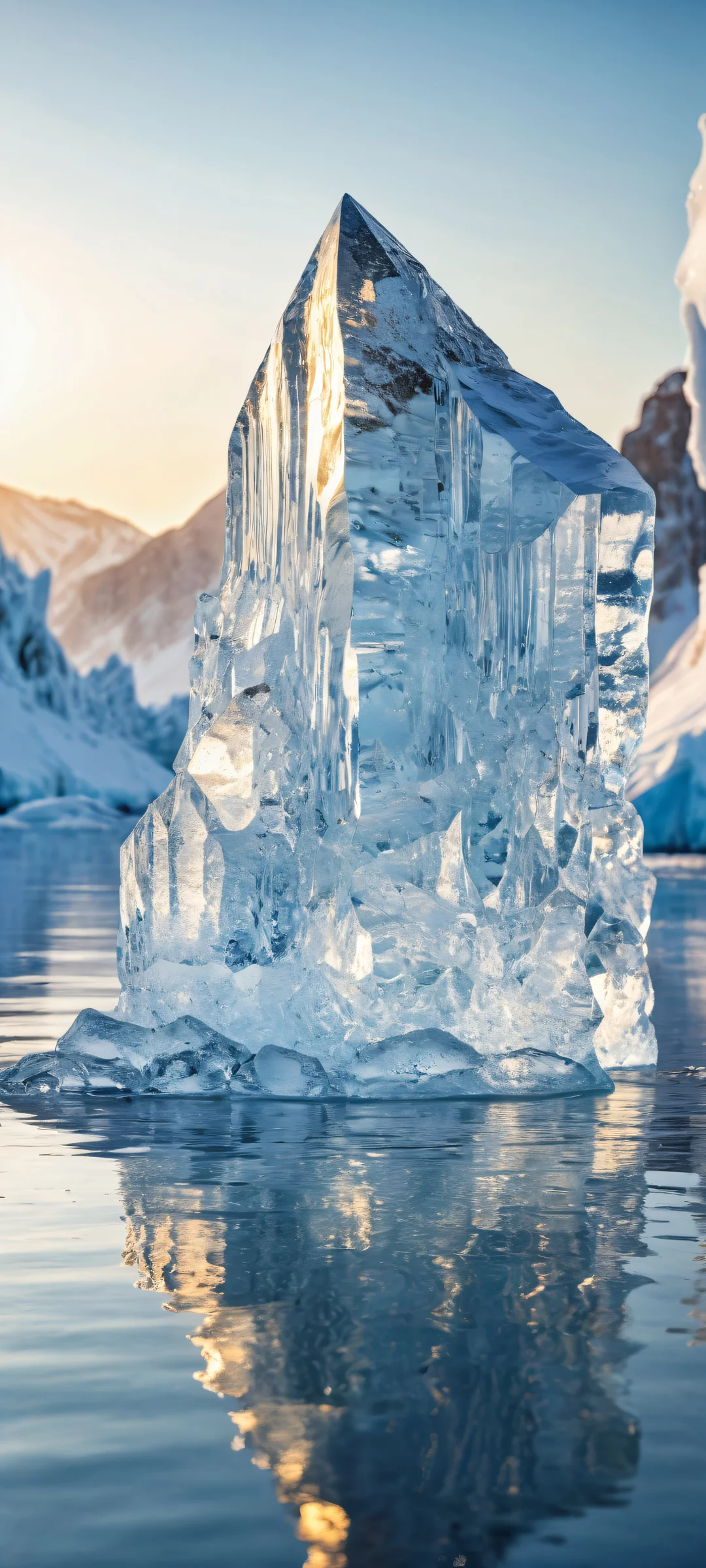 A stunning digital artwork featuring a chunk of ice on a serene winter landscape. Perfectly optimized for iPhone, Samsung Galaxy, and Android home screens.