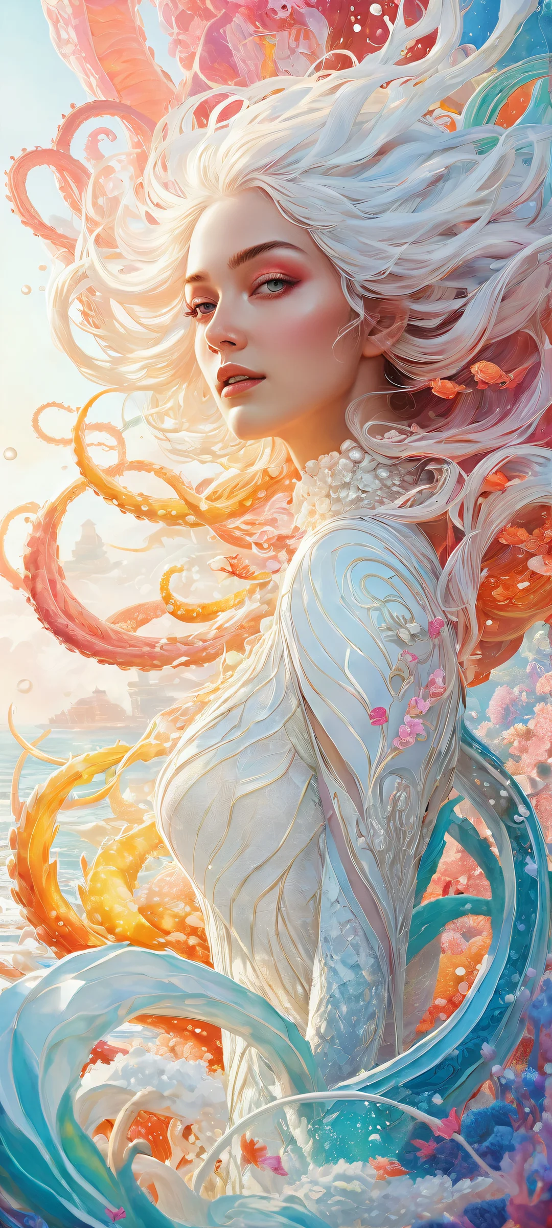 Pearl and Marina sit majestically amidst a colorful sea of ink, iPhone に完全に最適化, サムスンギャラクシー, と Android のホーム画面.