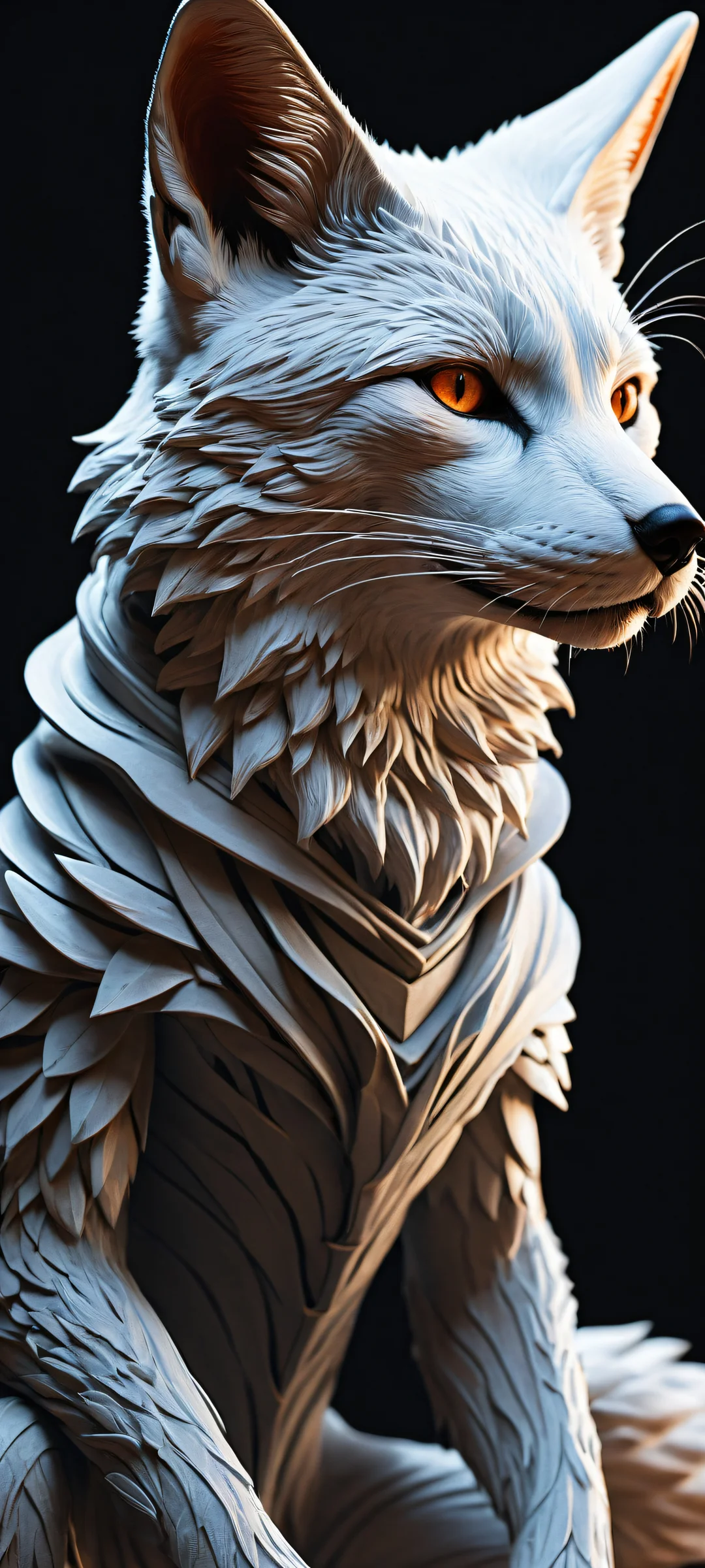 Intricate Fox Enclave QHD Smartphone Background A breathtaking vertical portrait artwork of a lone anthro fox figure placed in the lower-middle, iPhone and Android compatible.