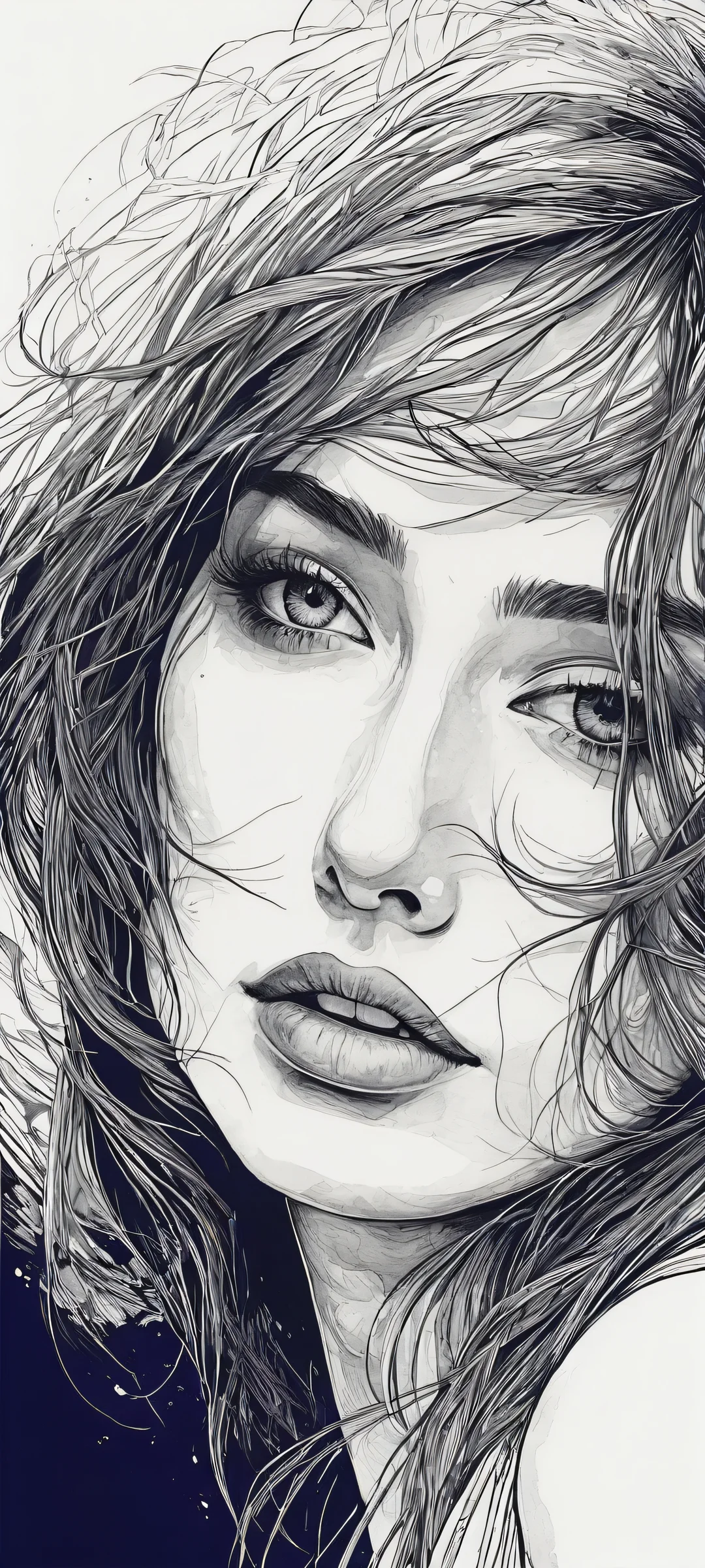 iPhone/Android users, immerse yourself in this breathtaking digital artwork featuring intricate pen work and stunning contrast.