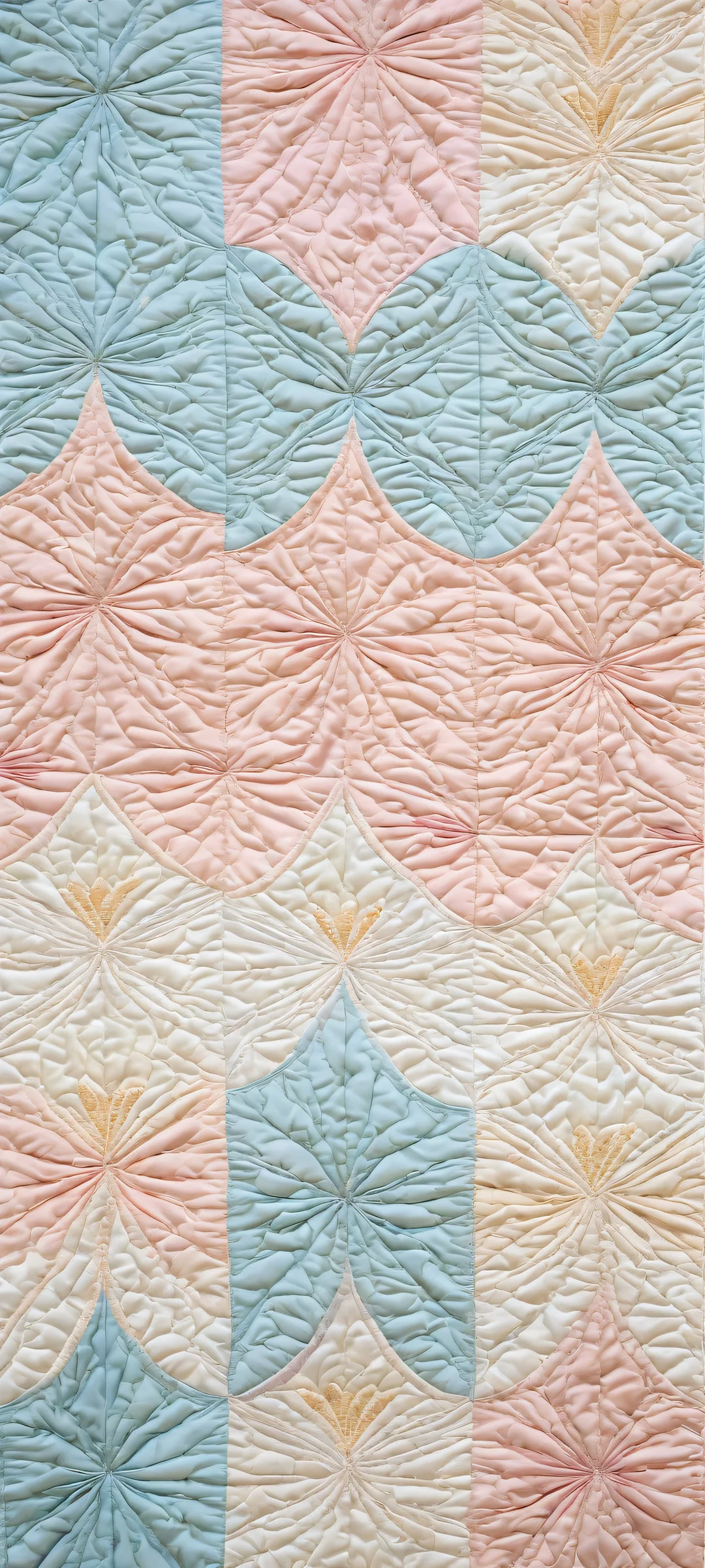 Beautiful iPhone and Android wallpaper featuring intricate hand-stitched quilts with embroidery and seams, perfect for your phone's home screen.