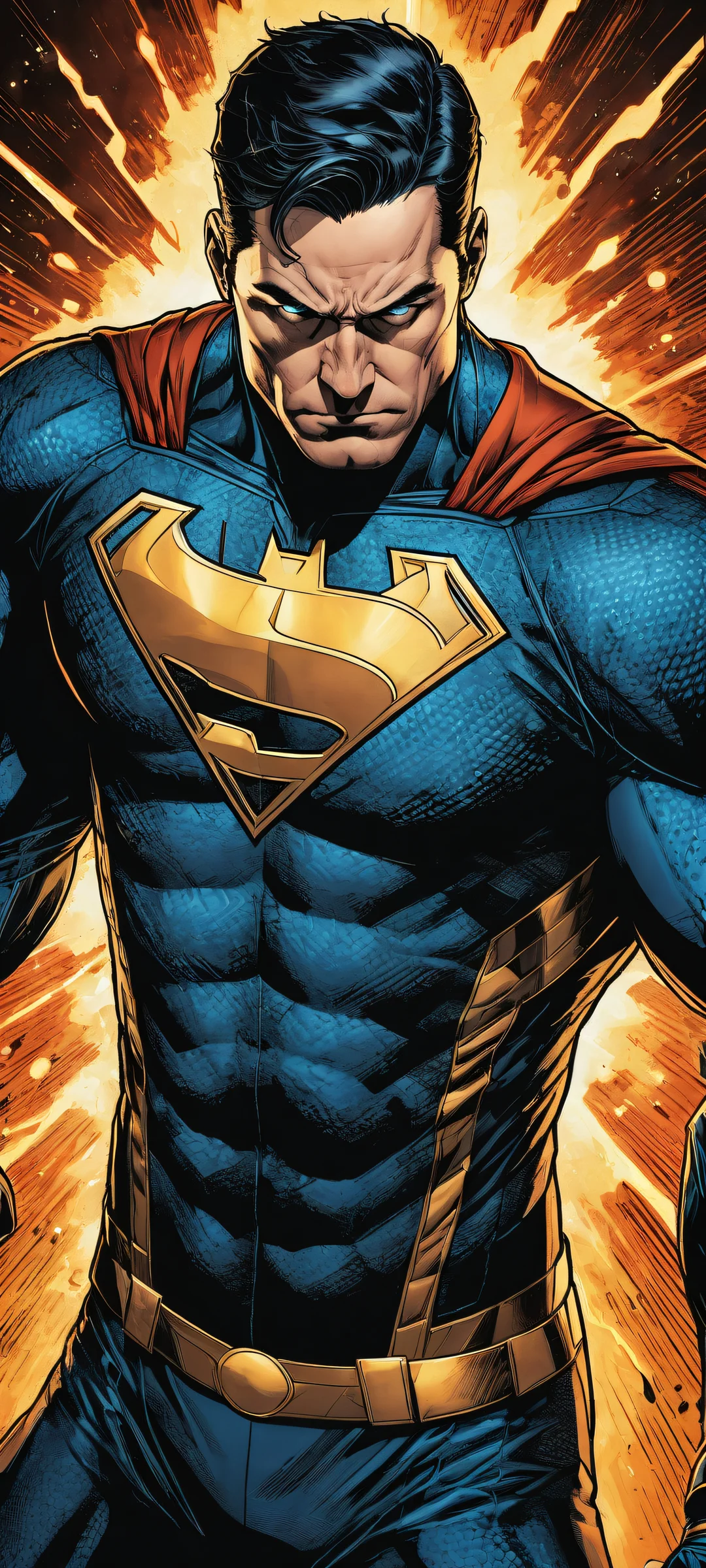 Breathtaking portrait of Mark Grayson (Invincible) with intense focus and slight frown, perfekt optimiert für iPhone- und Android-Startbildschirme.