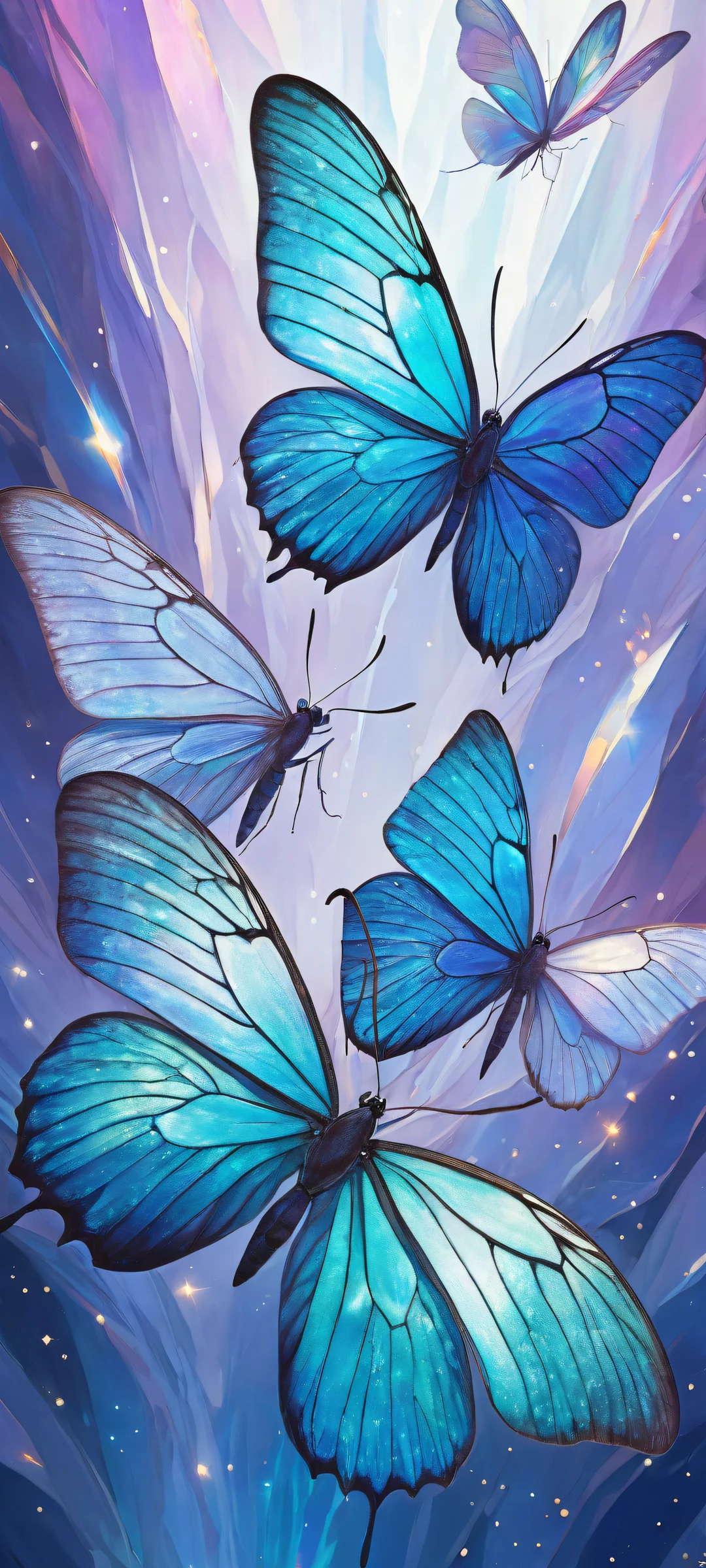 Iridescent moths in a void surrounded by whispers of stardust, iPhone/Androidのホーム画面に完全に最適化.
