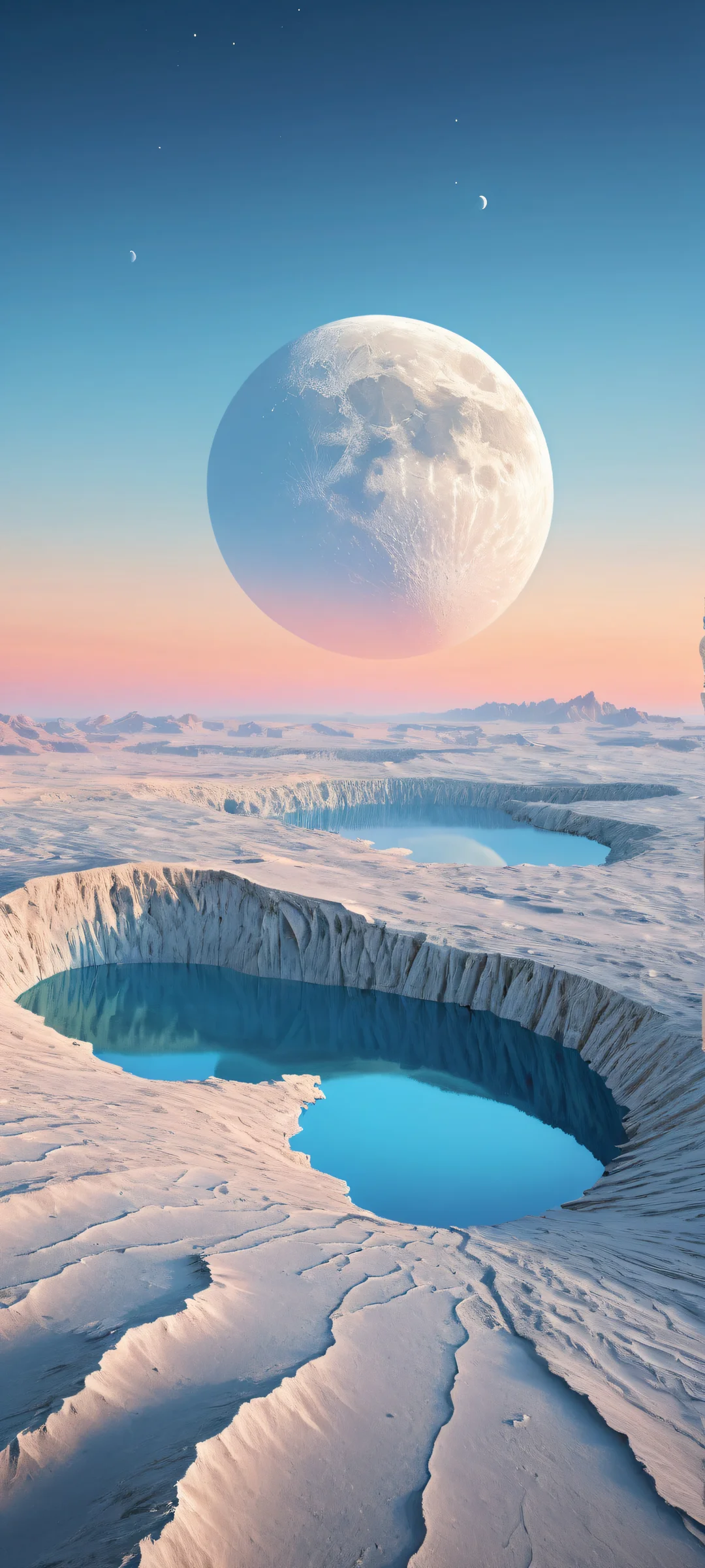 Ivory Moon Crater portrait with ancient geological formations and crystal structures on iPhone/Android wallpaper