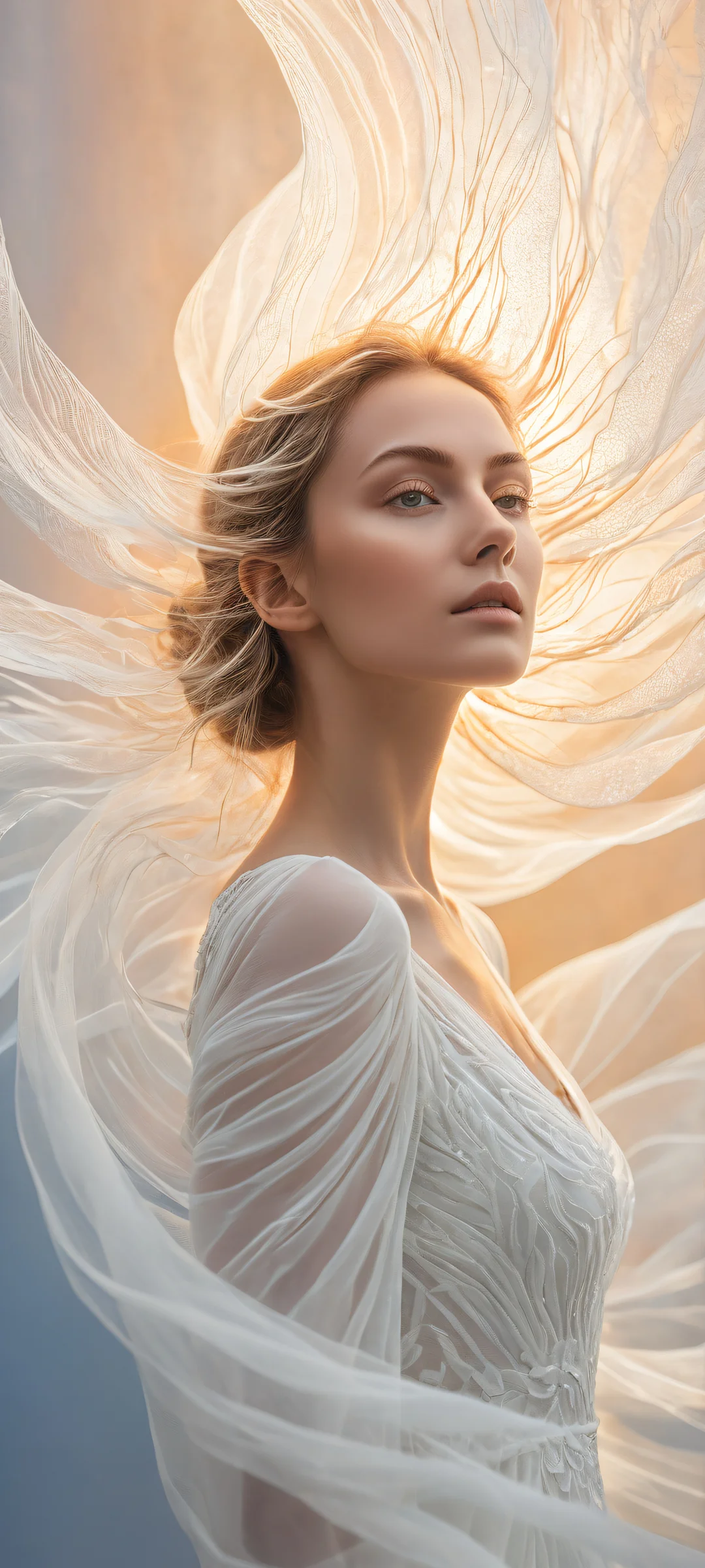 Ivory wisps and ethereal patterns on a pristine background, perfekt für iPhone/Android-Startbildschirme.