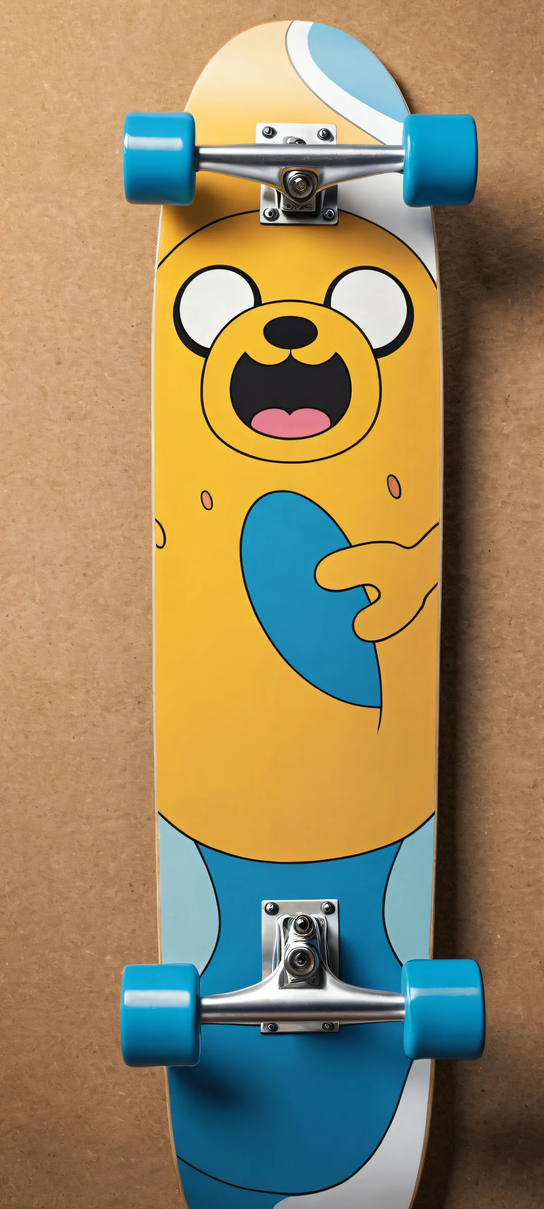 Breathtaking vertical portrait artwork of Jake the Dog from Adventure Time on a skateboard, parfaitement optimisé pour les écrans d'accueil iPhone et Android.