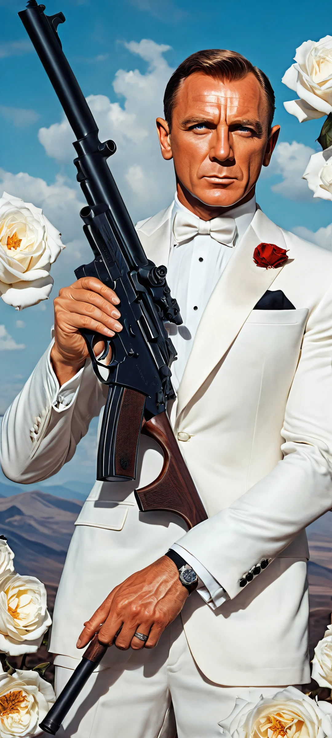 James Bond portrait with Makarov pistol and Jana Fleming's quote 'The name is Bond, James Bond' for iPhone/Android