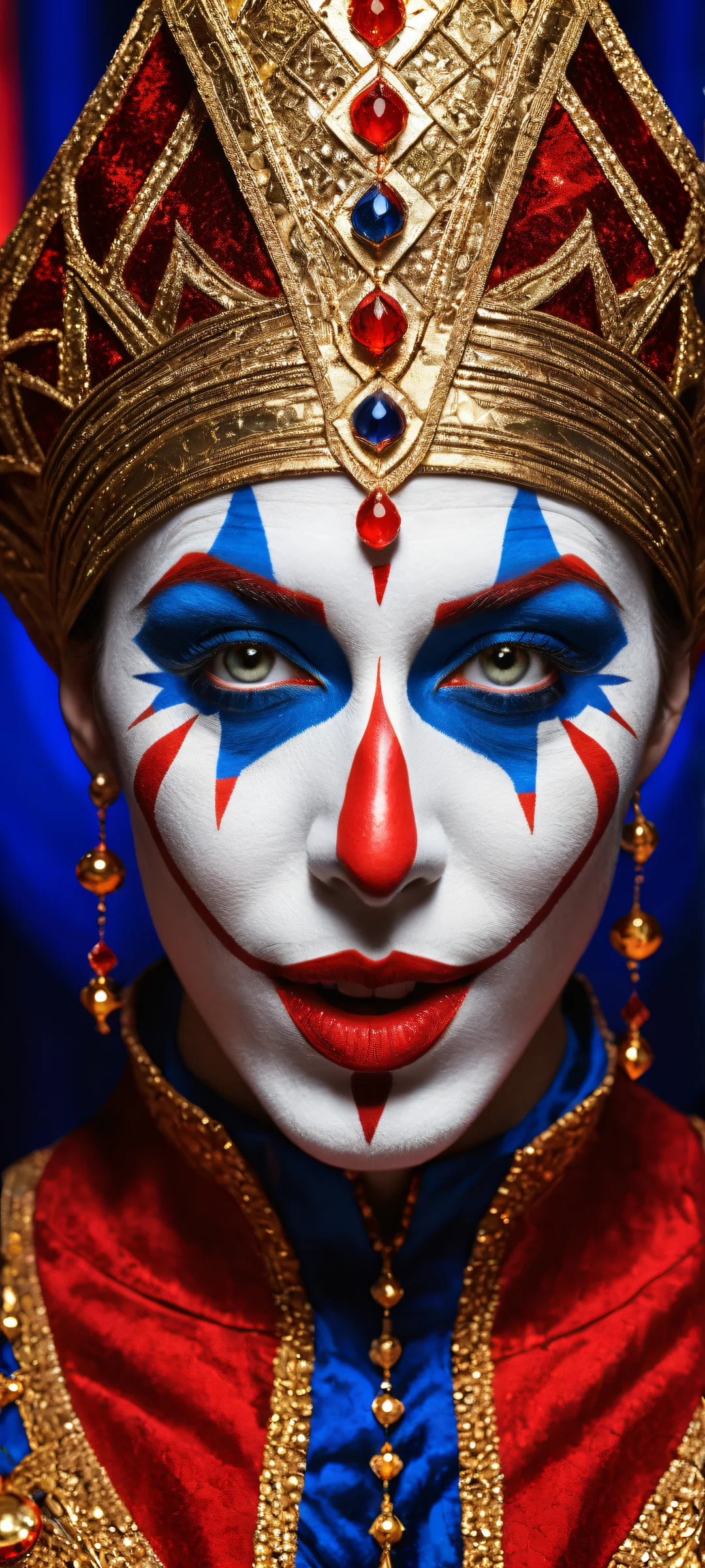 Fond d'écran mobile pour iPhoneFond d'écran Androidant un superbe art numérique de Jester dans une composition de portrait vertical à couper le souffle avec des expressions faciales complexes et des micro-détails iPhone/Android mobile wallpaper featuring stunning digital art of Jester in a breathtaking vertical portrait composition with intricate facial expressions and micro-details.