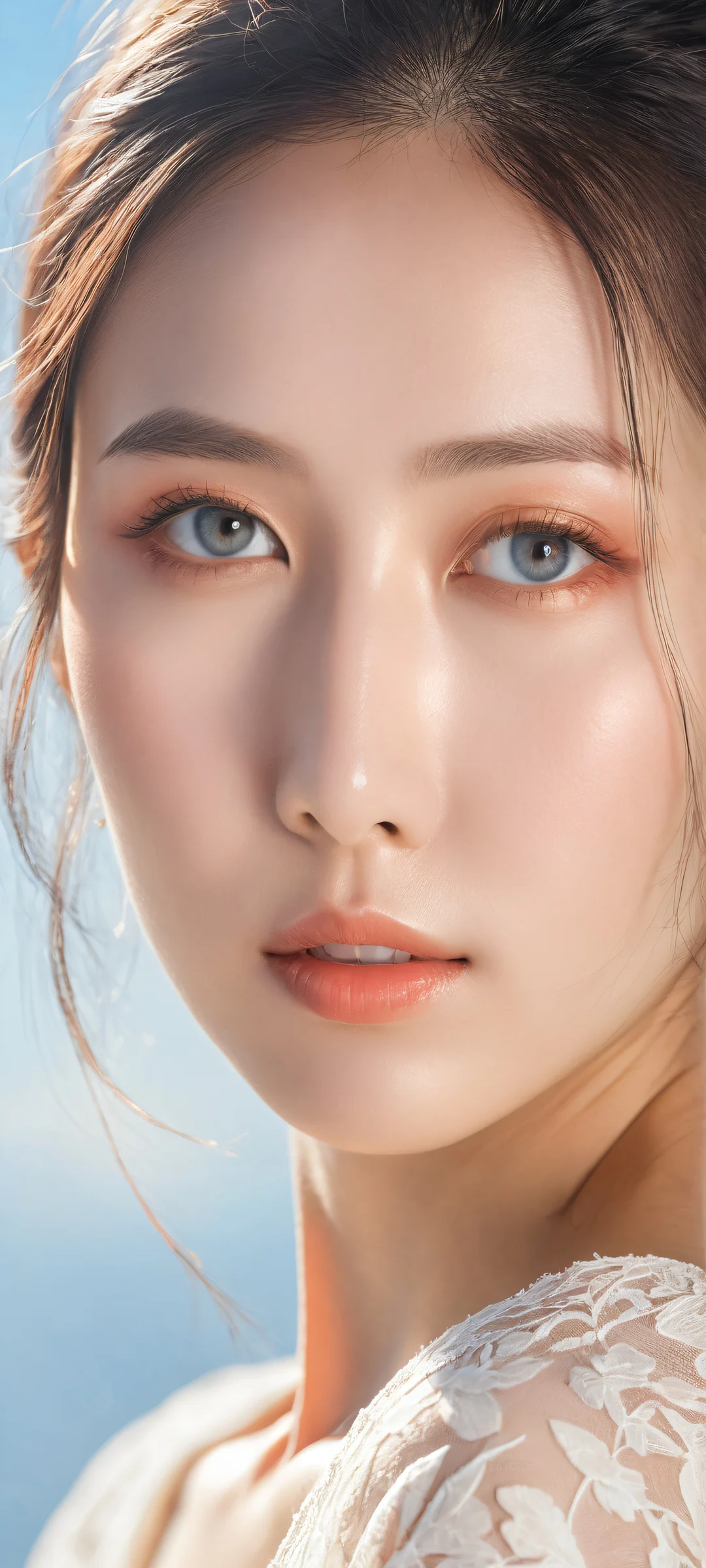 Beautiful portrait of Jina from Sucker Punch Productions' CGI artwork. Perfect for iPhone/Android home screens, featuring serene 8K background with radiant sunbeams and intricate facial details.