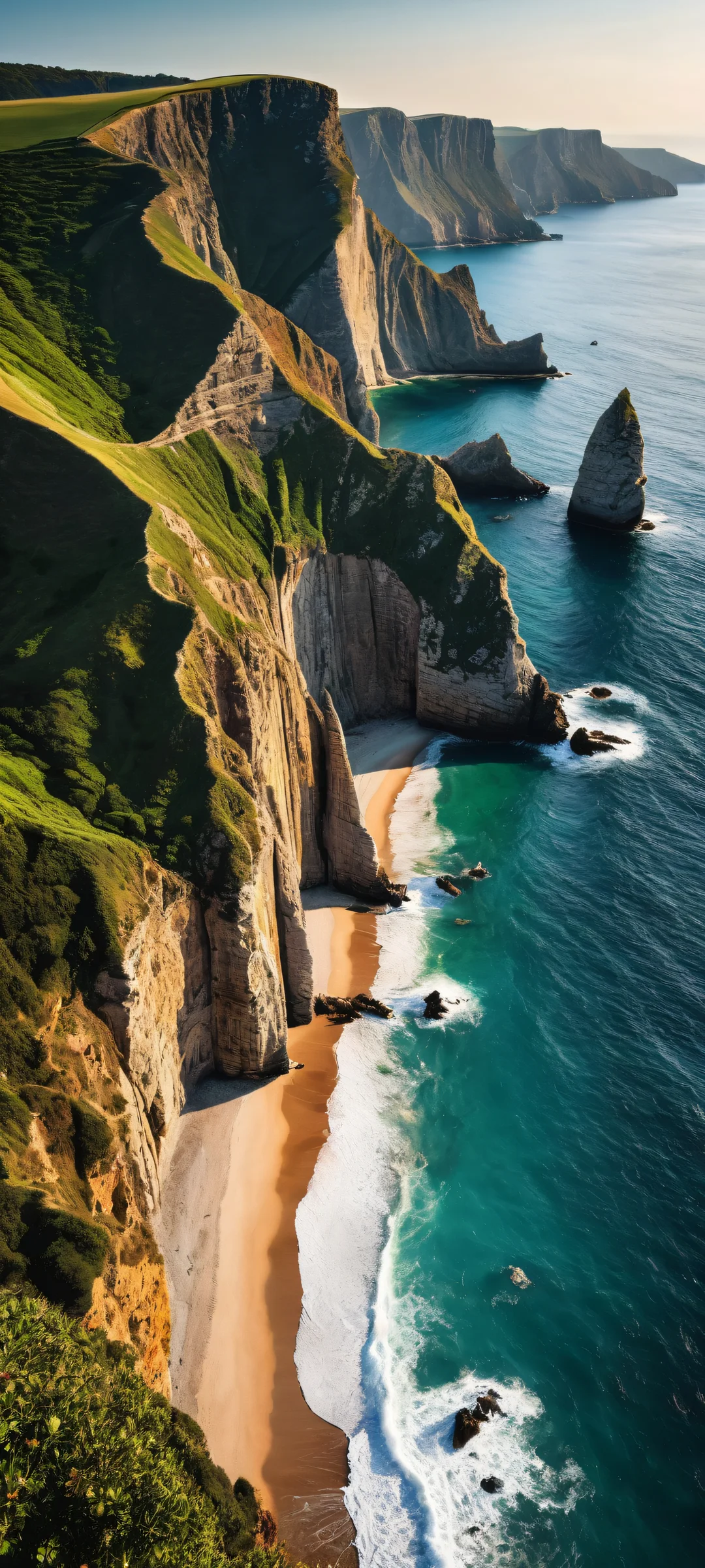 Island landscape on iPhone or Android, Jurassic Coast cliffs and sea water, serene nature background for mobile home screen.