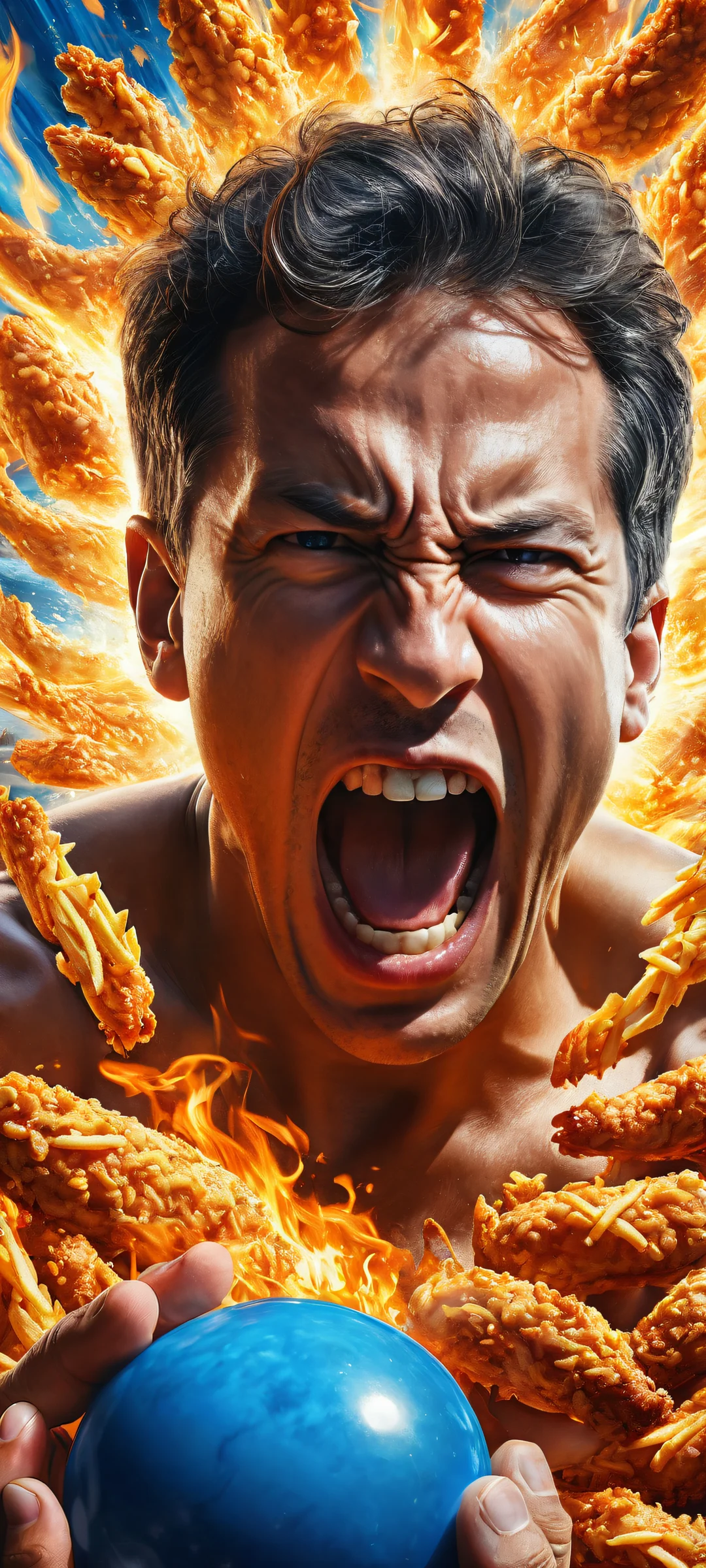 A man screams 'kamehamehaaaaaaa' as a blue ball of energy appears in front of his hand on an iPhone/Android device.