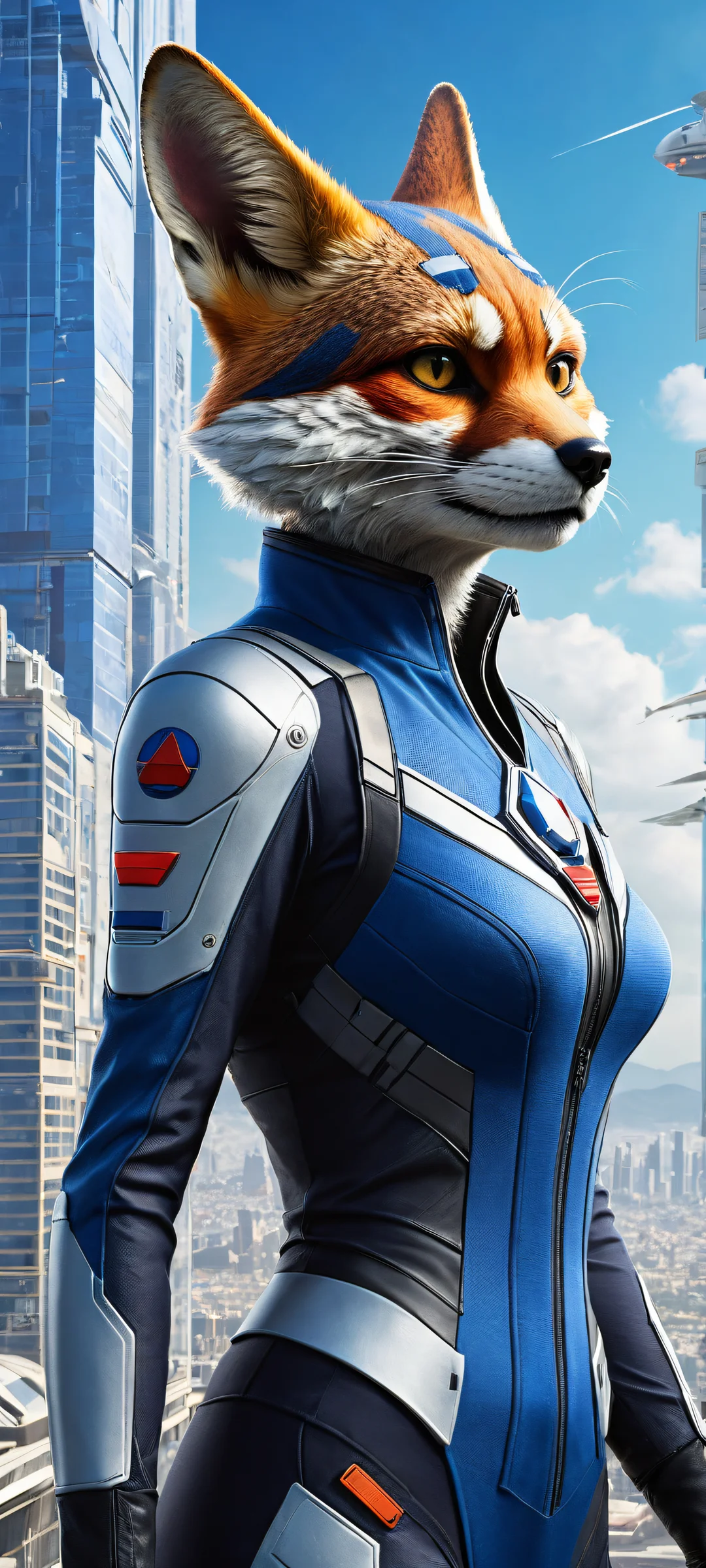 Star Fox character Krystal in a stunning portrait composition, featuring intricate details and textures on her suit and aircraft. Perfectly optimized for iPhone, Samsung Galaxy, and Android home screens.