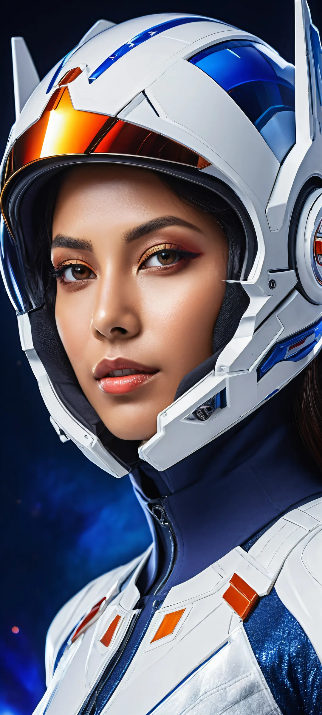 A breathtaking portrait of Krystal, pilot of the Star Fox team, with her spaceship controls and futuristic suit details against a dark blue gradient. Perfect for iPhone/Android home screens.