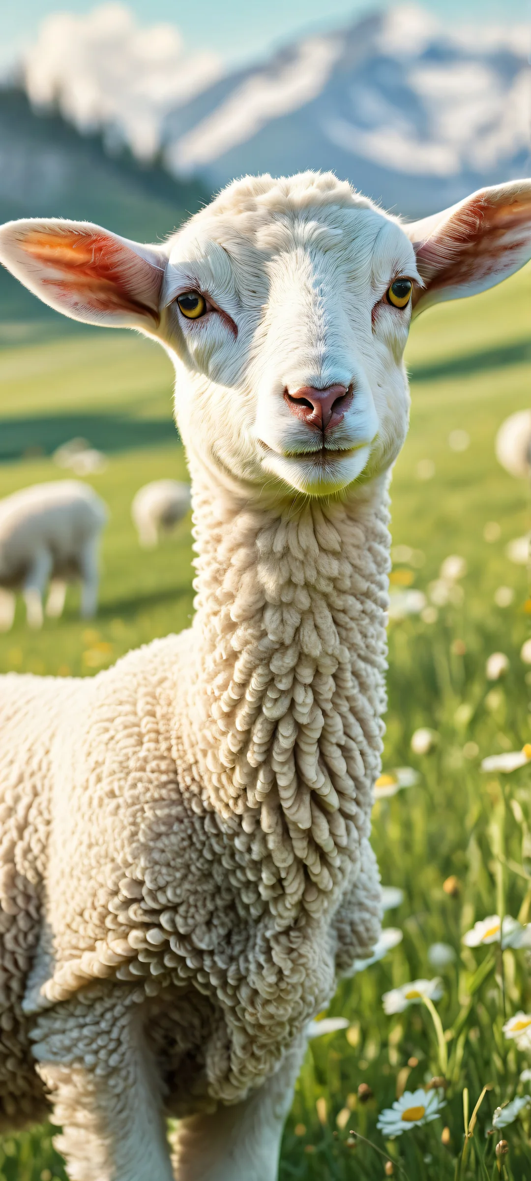 A majestic lamb on a serene meadow background, perfectly optimized for iPhone and Android home screens.