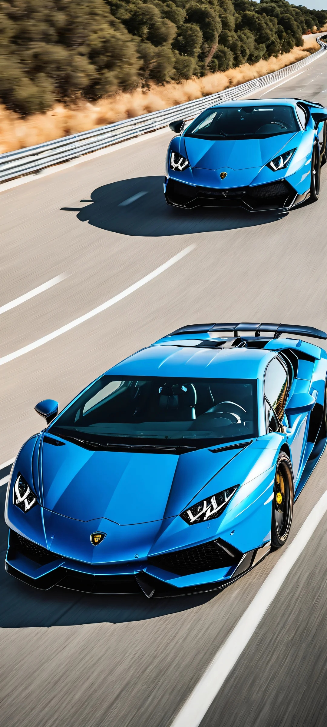 A breathtaking vertical portrait artwork of a Lamborghini on an iPhone/Android device, with insane micro-details and serene sky.