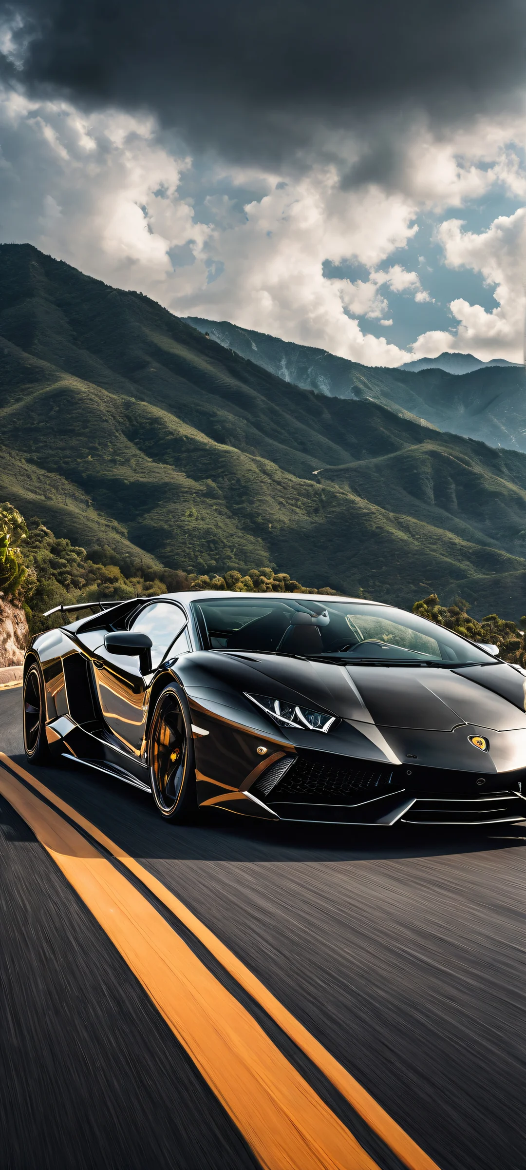A breathtaking vertical portrait artwork of Lamborghini placed in the lower-middle with intricate micro-details. Perfectly optimized for iPhone, Samsung Galaxy, and Android home screens.