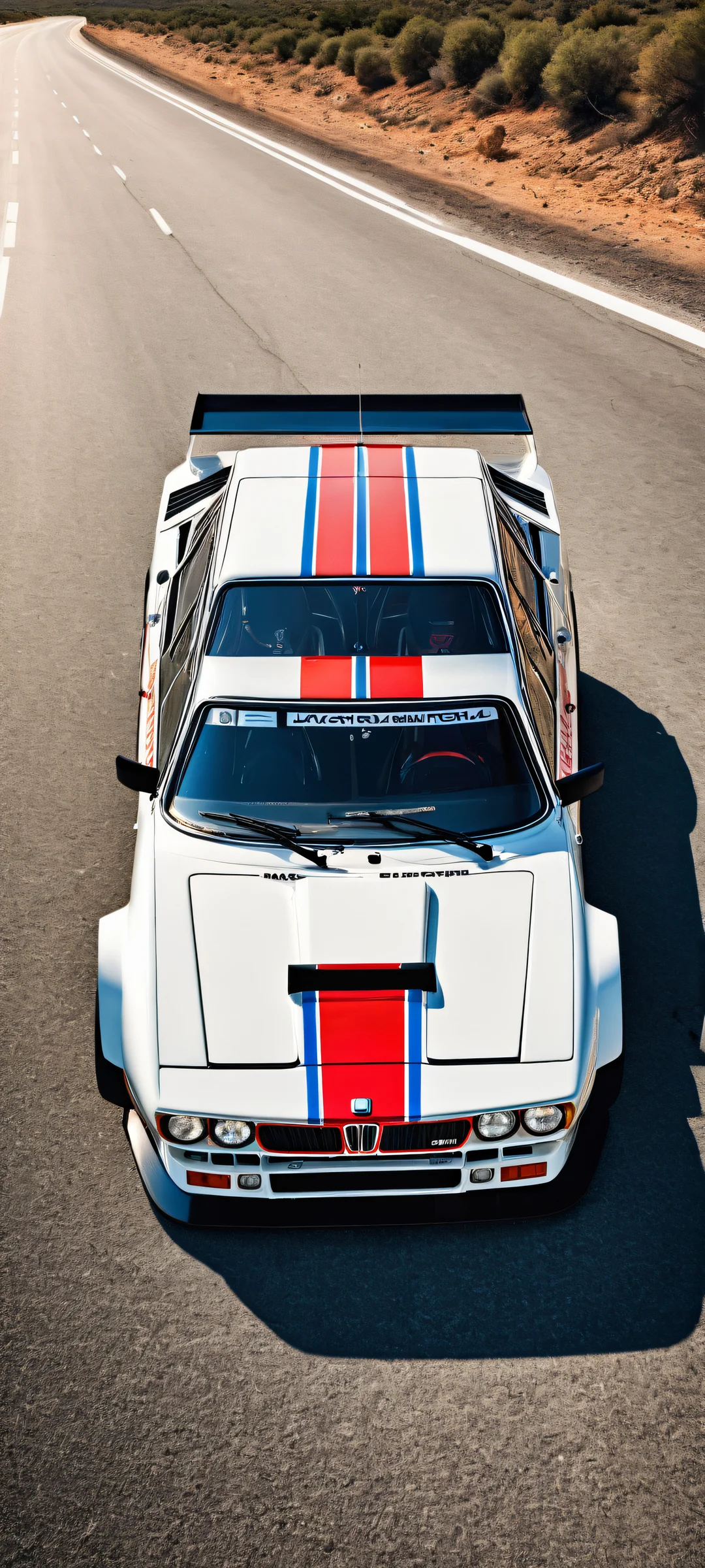 A stunning portrait of the Lancia 037 rally car on an iPhone/Android, with breathtaking micro-details and depth of field.