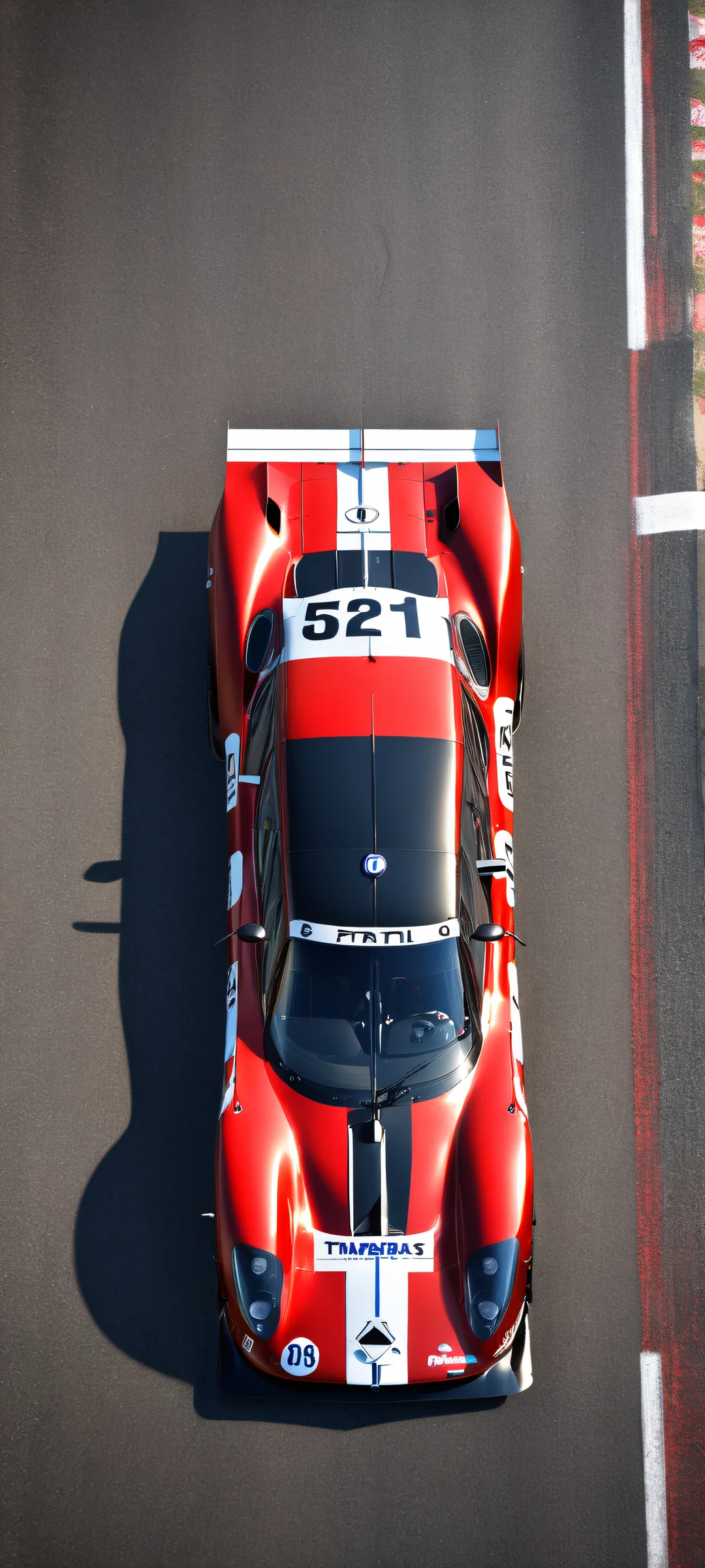 A stunning vertical artwork of a Le Mans Prototype on an endless racing track, perfekt optimiert für iPhone- und Android-Startbildschirme.