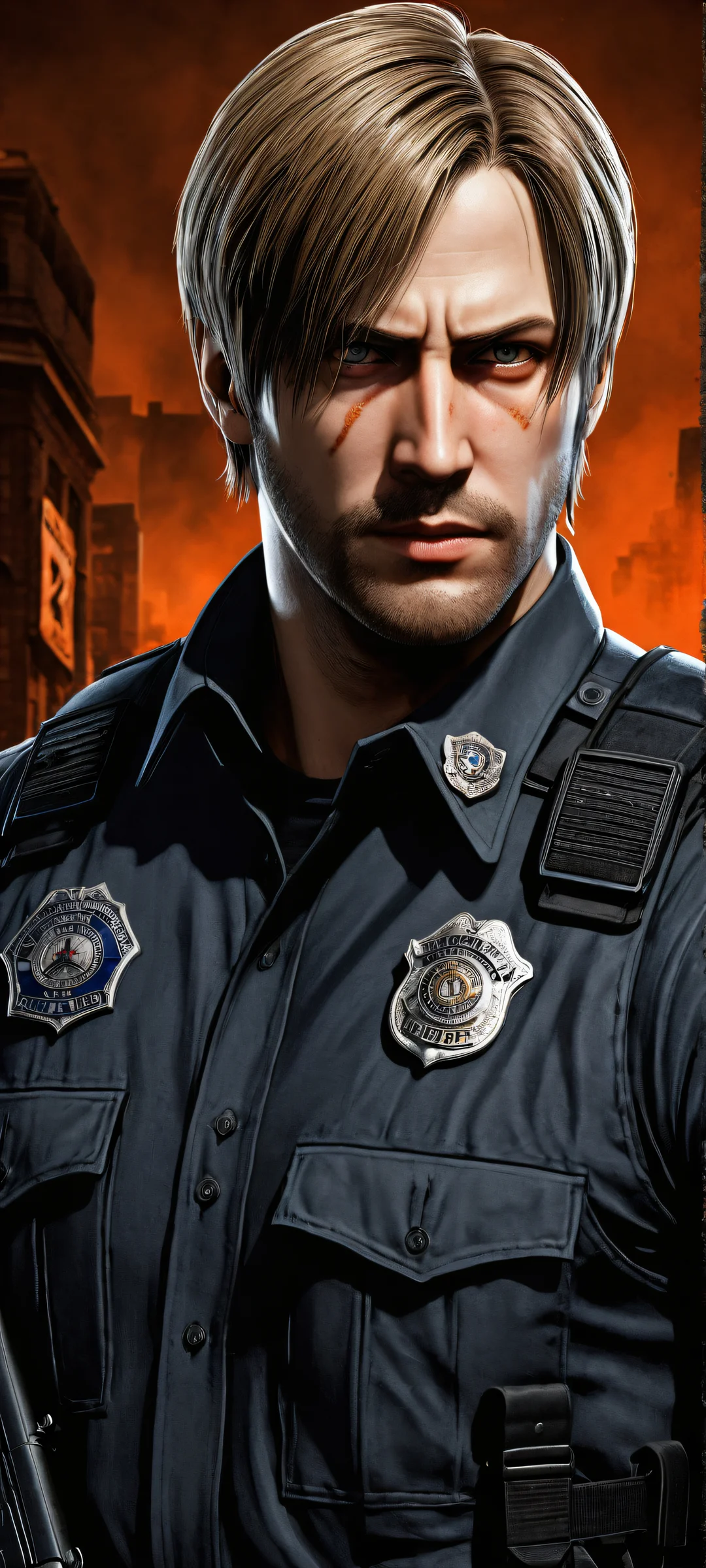 Portrait of Leon S. Kennedy from Raccoon City Police Department, displayed on iPhone/Android for a stunning visual experience.
