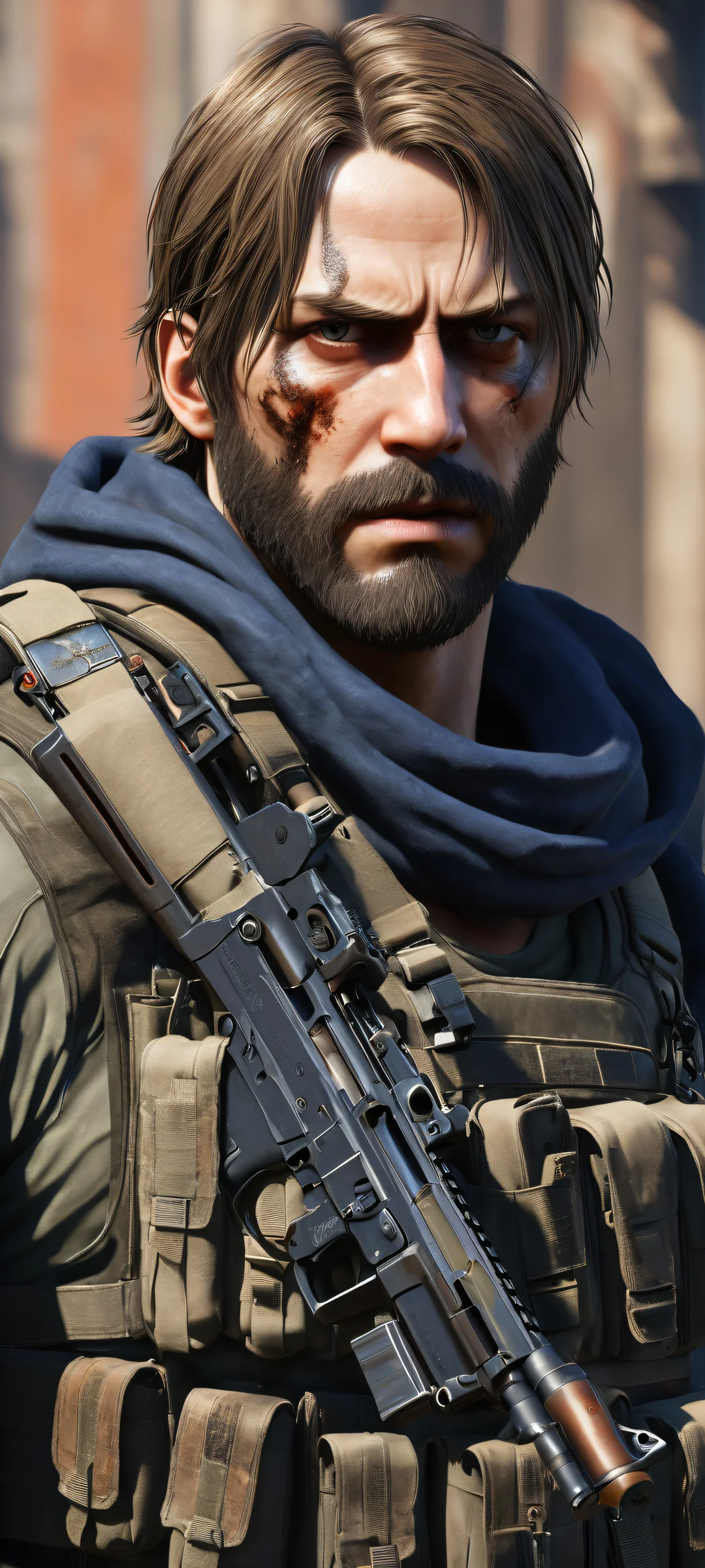 iPhone/Android compatible wallpaper featuring Leon Kennedy in a post-apocalyptic environment. Perfectly optimized for iPhone, Samsung Galaxy, and Android home screens.